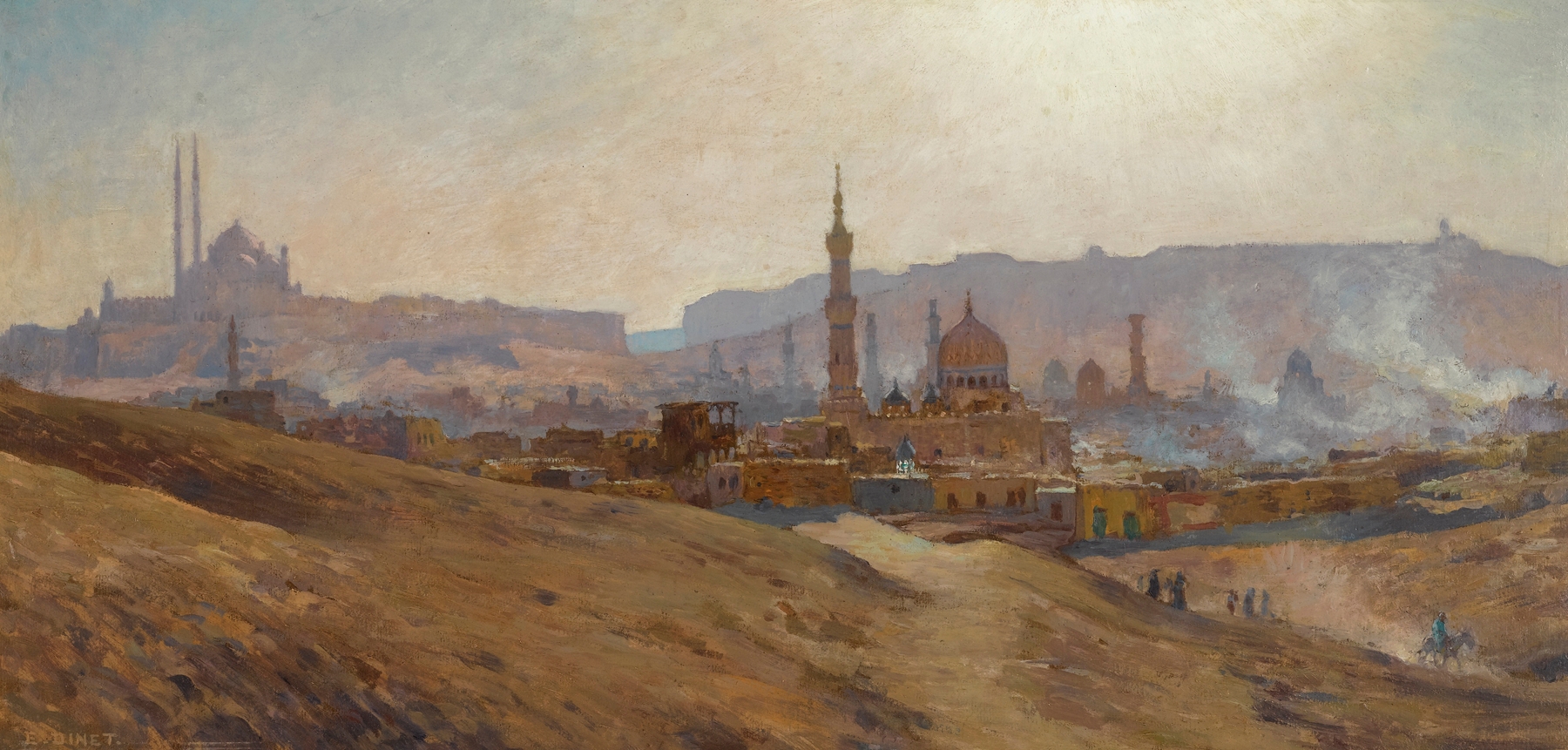 Landscape with mist and dusk by Étienne Dinet, oil painting