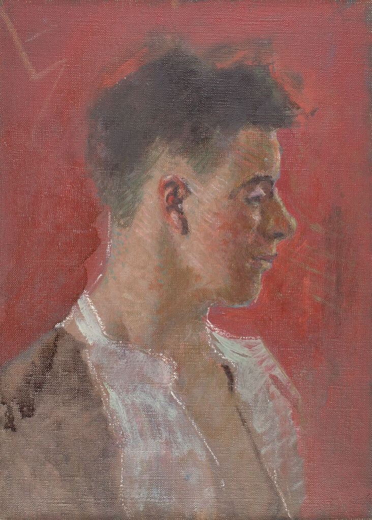 Profile portrait of a young man, oil on canvas by Denman Waldo Ross