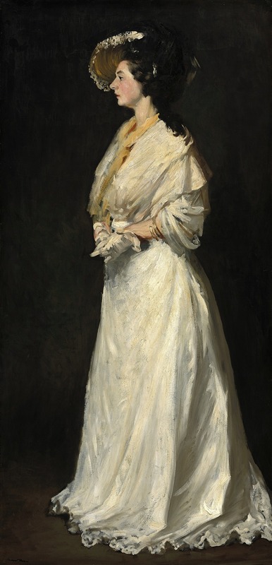 A portrait of a young woman dressed in white, showcasing Robert Henri's realistic style.
