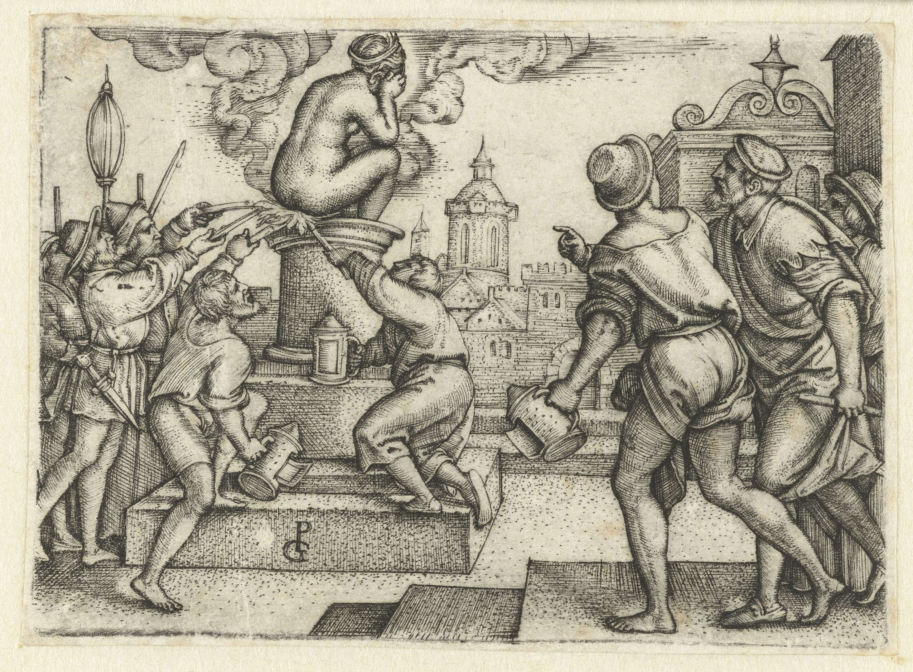 Engraving by Georg Pencz depicting a defiant princess in a historical scene