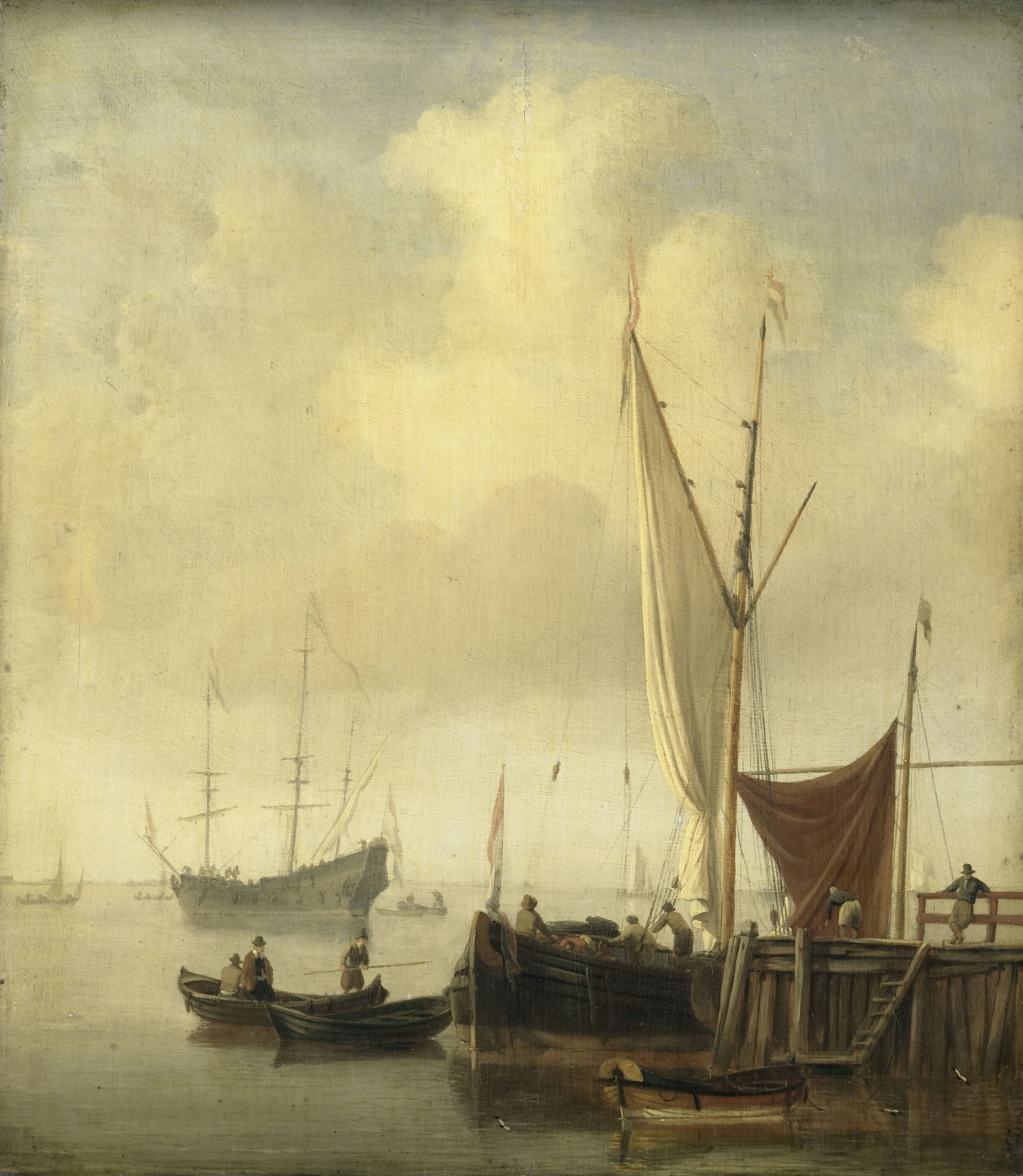 Marine scene with boats and reflections, oil painting by Willem van de Velde the Younger
