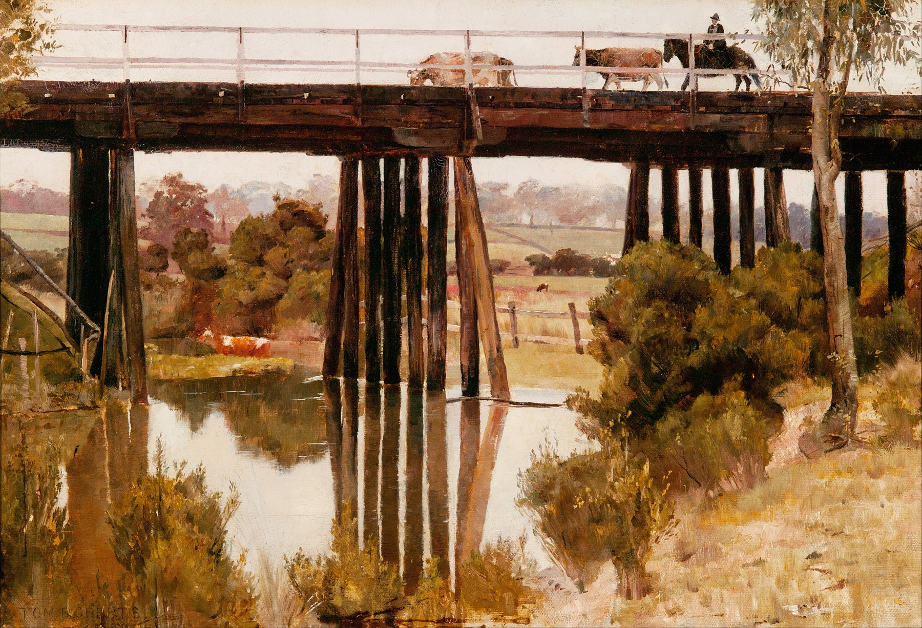 Winter morning after rain, oil on canvas by Tom Roberts, depicting a tranquil creek reflecting the morning sky.