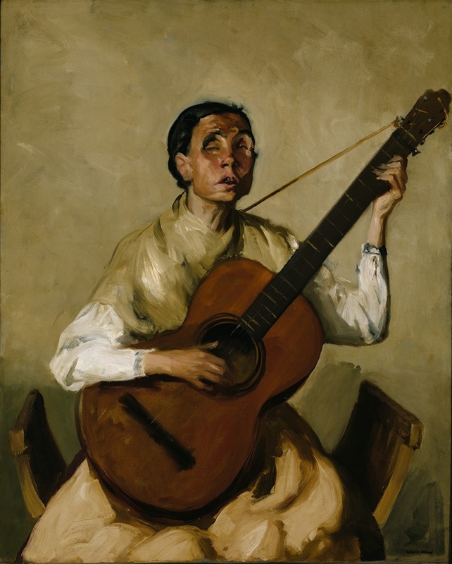 A blind Spanish singer passionately performing with a guitar.