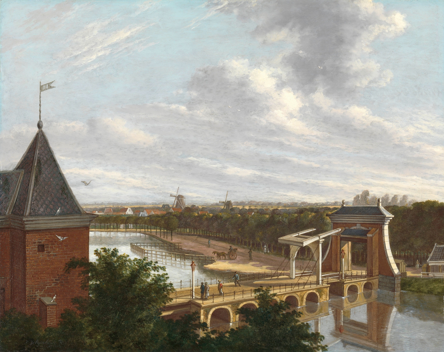 The Amsterdam Outer Canal near the Leidsepoort, oil painting by Johannes Jelgerhuis