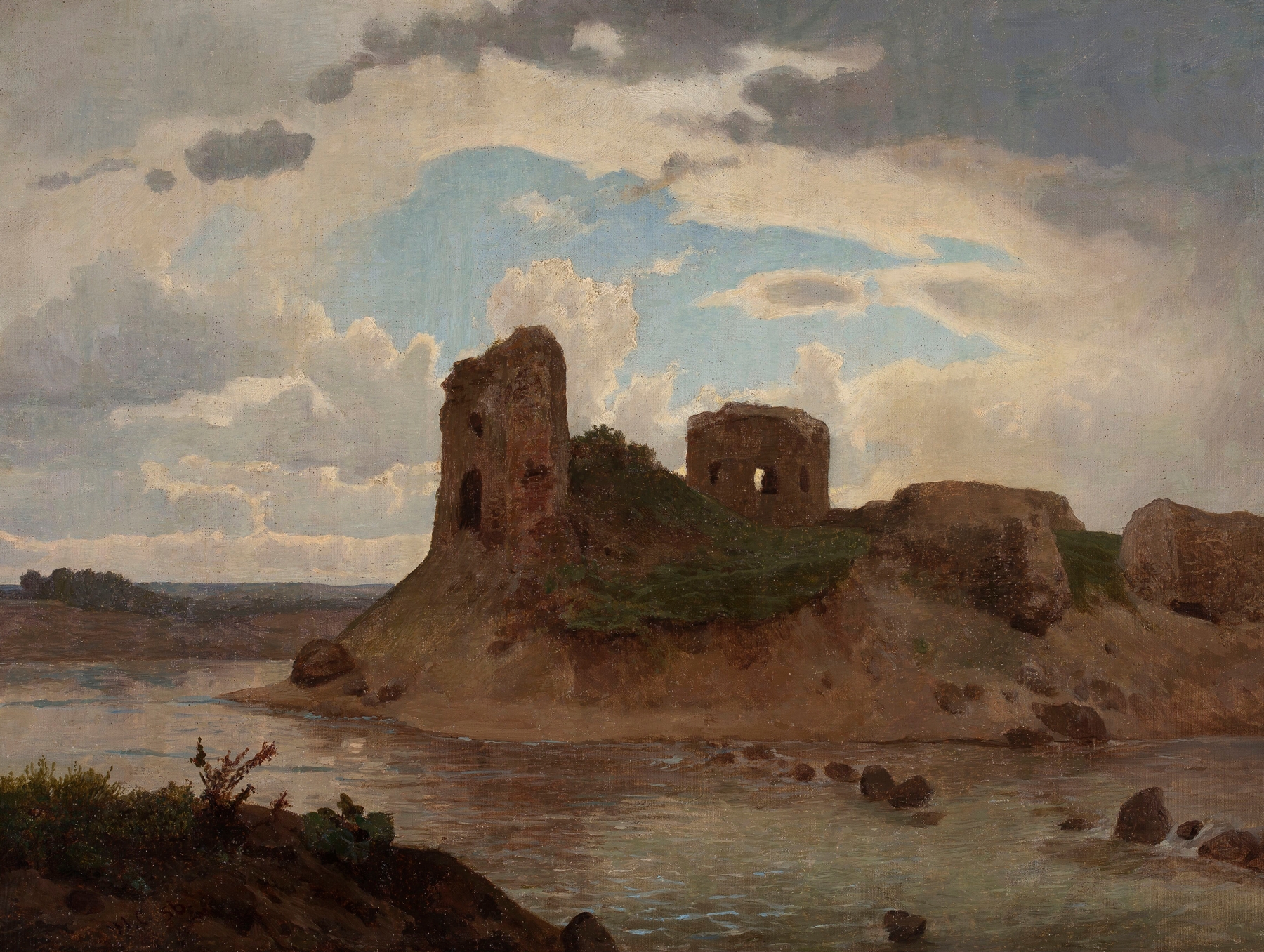 Landscape of the ruins of Bobrowniki castle by Wojciech Gerson, oil painting