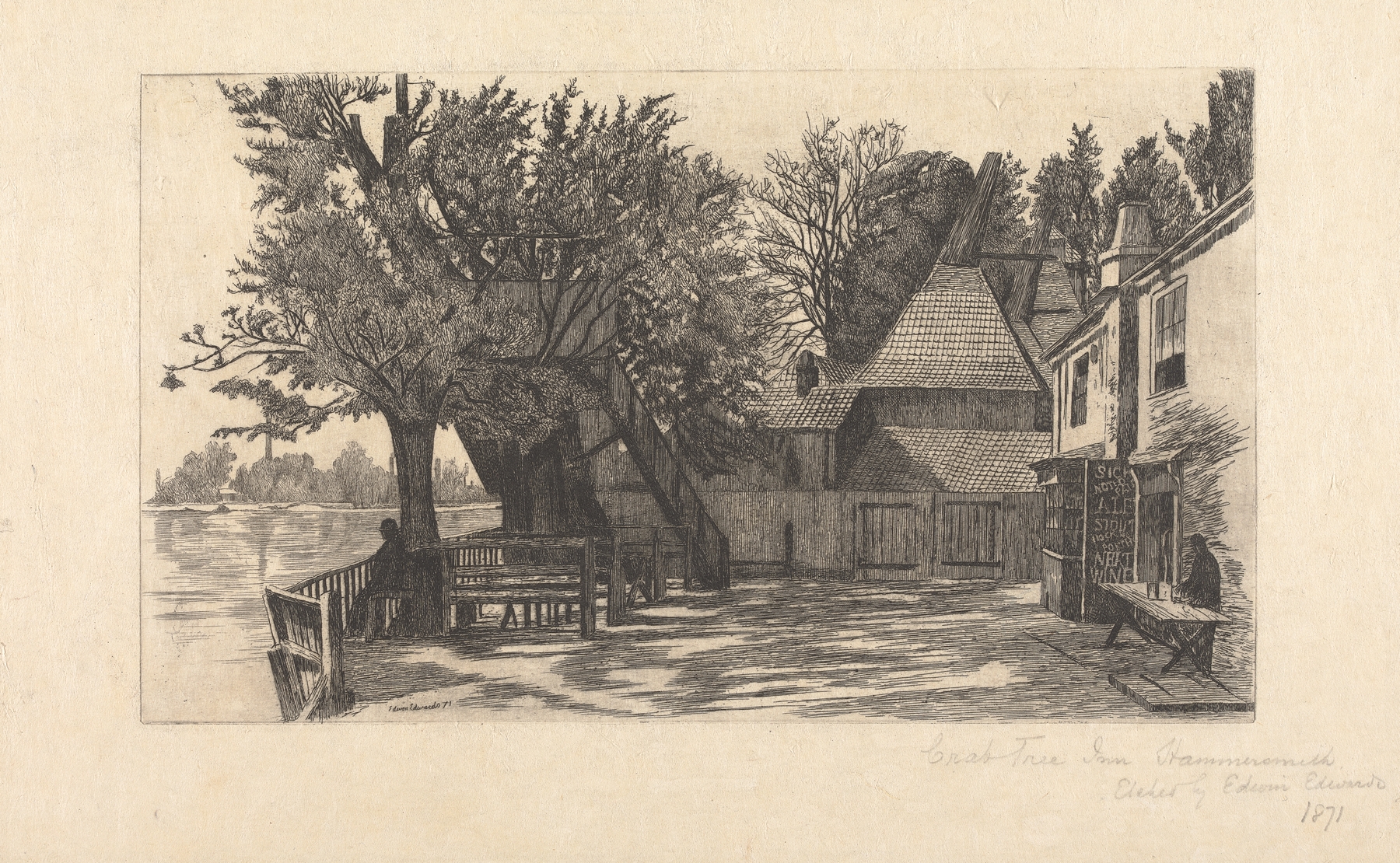 Crab Tree Inn, Hammersmith by Edwin Edwards, oil on canvas, depicting a serene landscape at twilight.