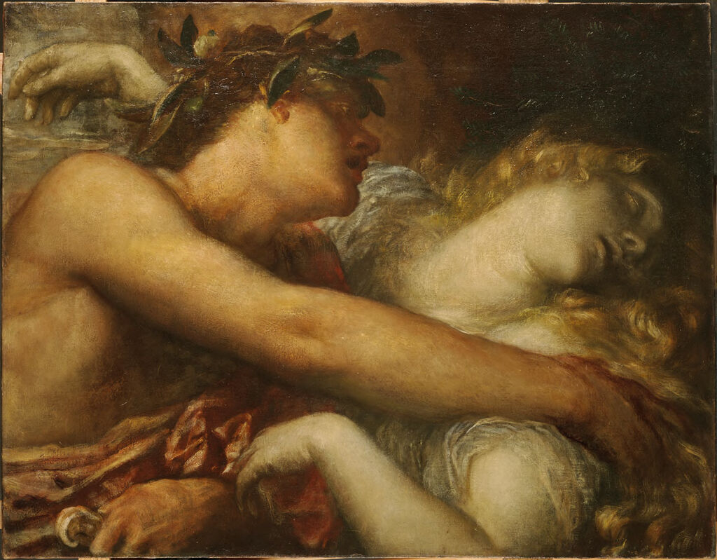 Orpheus and Eurydice by George Frederic Watts, oil on canvas, depicts a moment of despair.