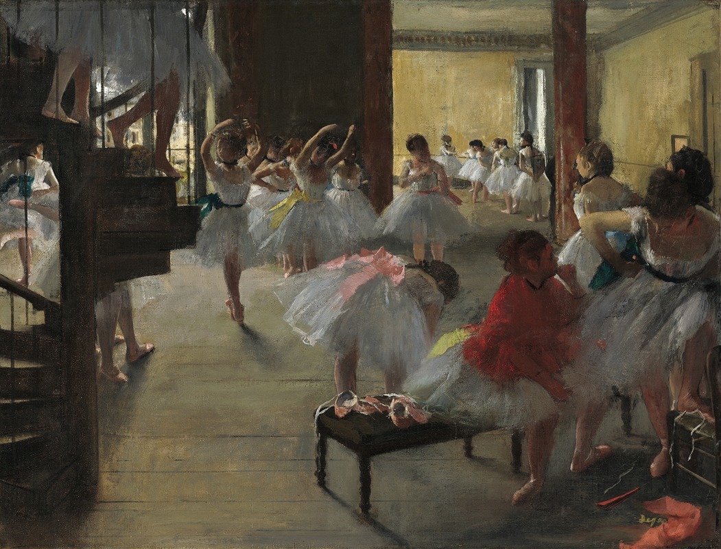 The Dance Class by Edgar Degas, oil on canvas depicting dancers in rehearsal.