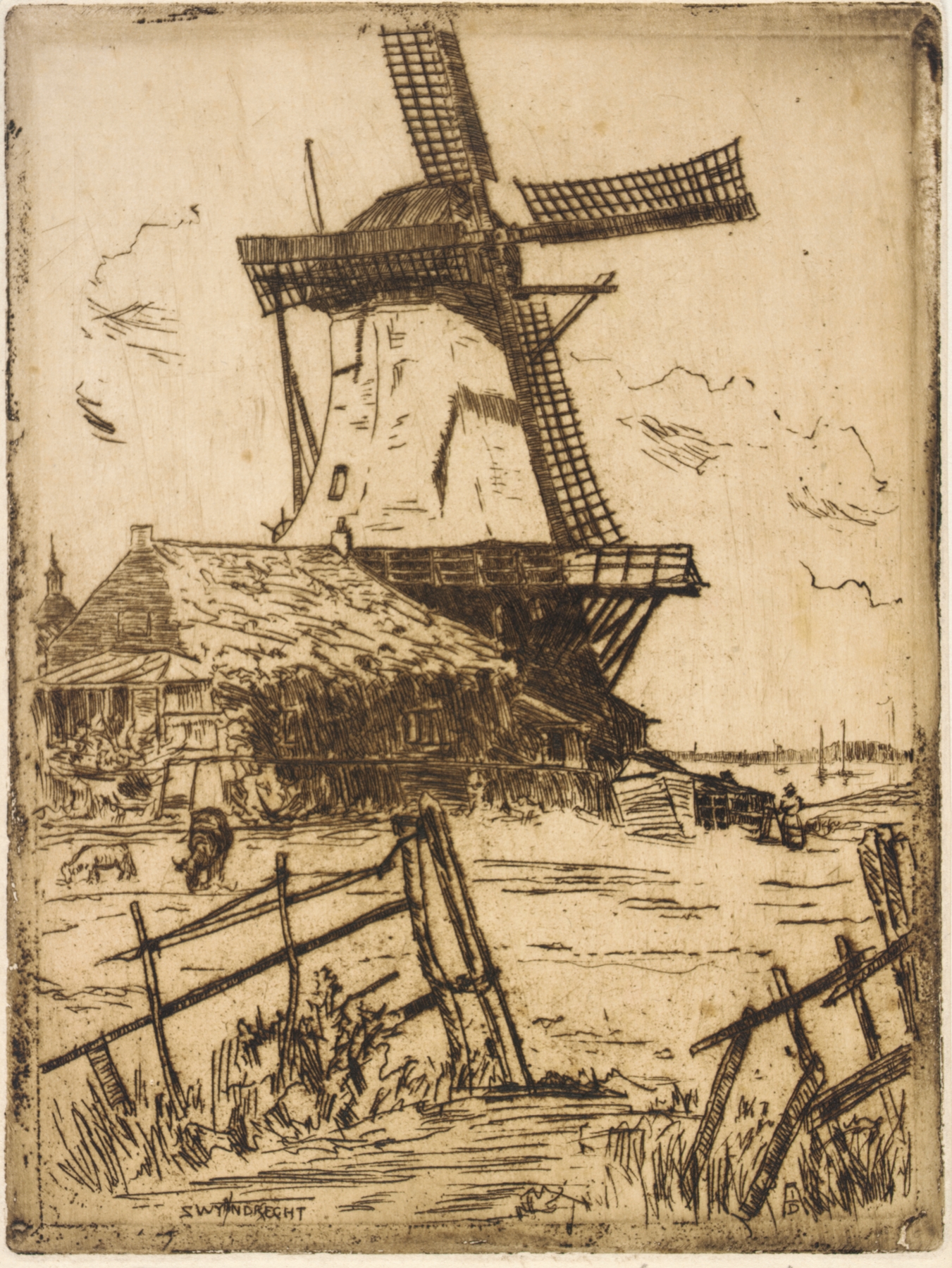 Windmill landscape oil painting by George Charles Aid