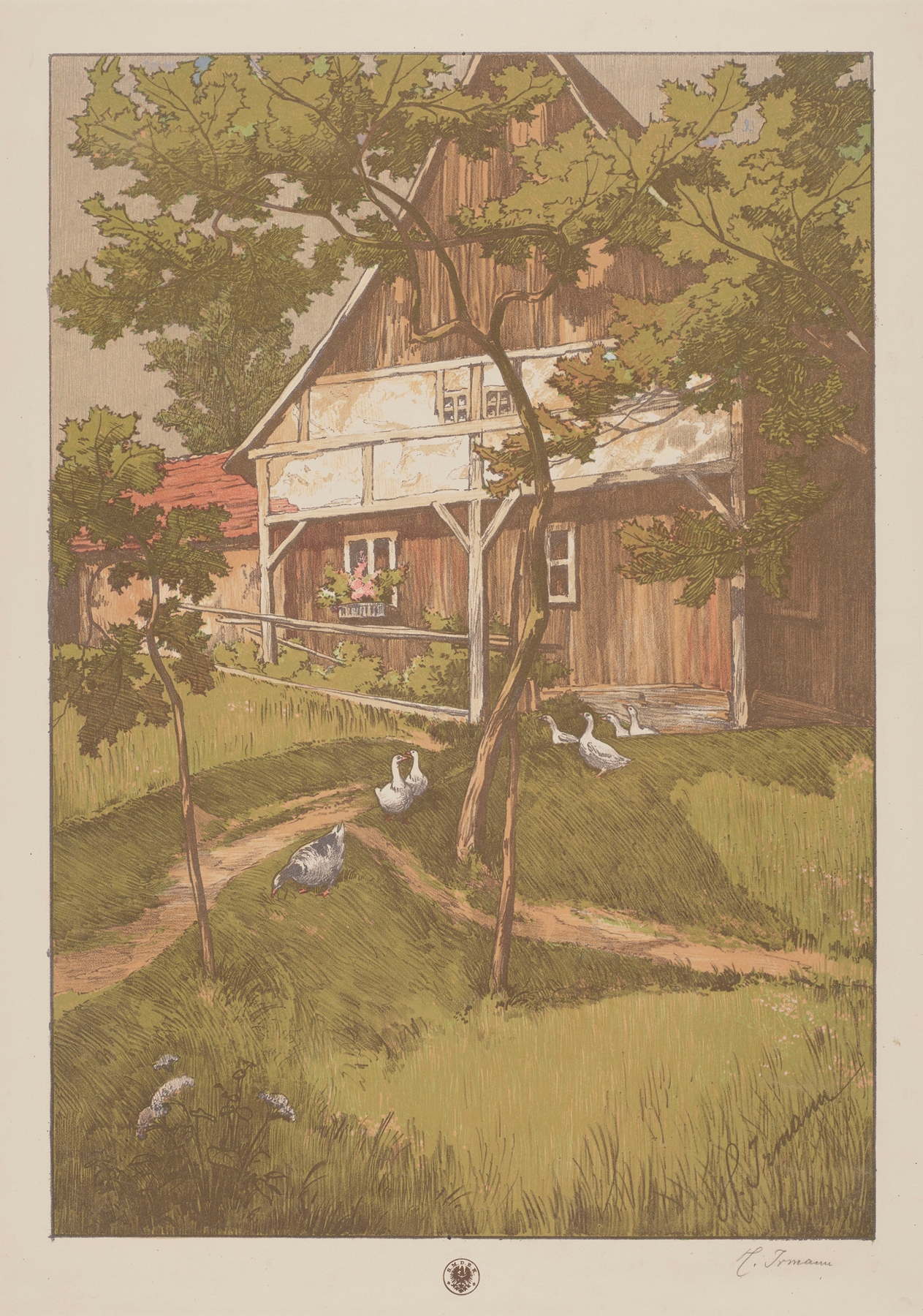 Silesian Homestead by Heinrich Otto Irmann, realism, depicting a solitary dwelling in a landscape