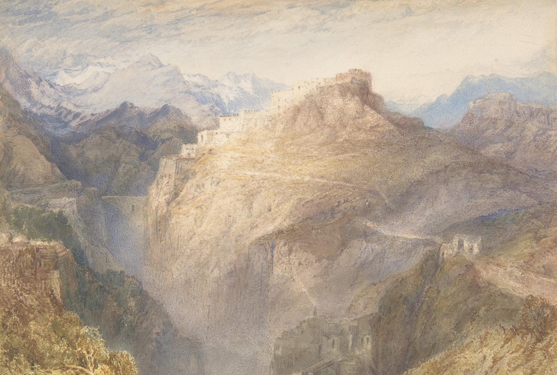 The Fort of L’Esseillon, oil painting by Joseph Mallord William Turner, depicting a serene landscape with clouds.