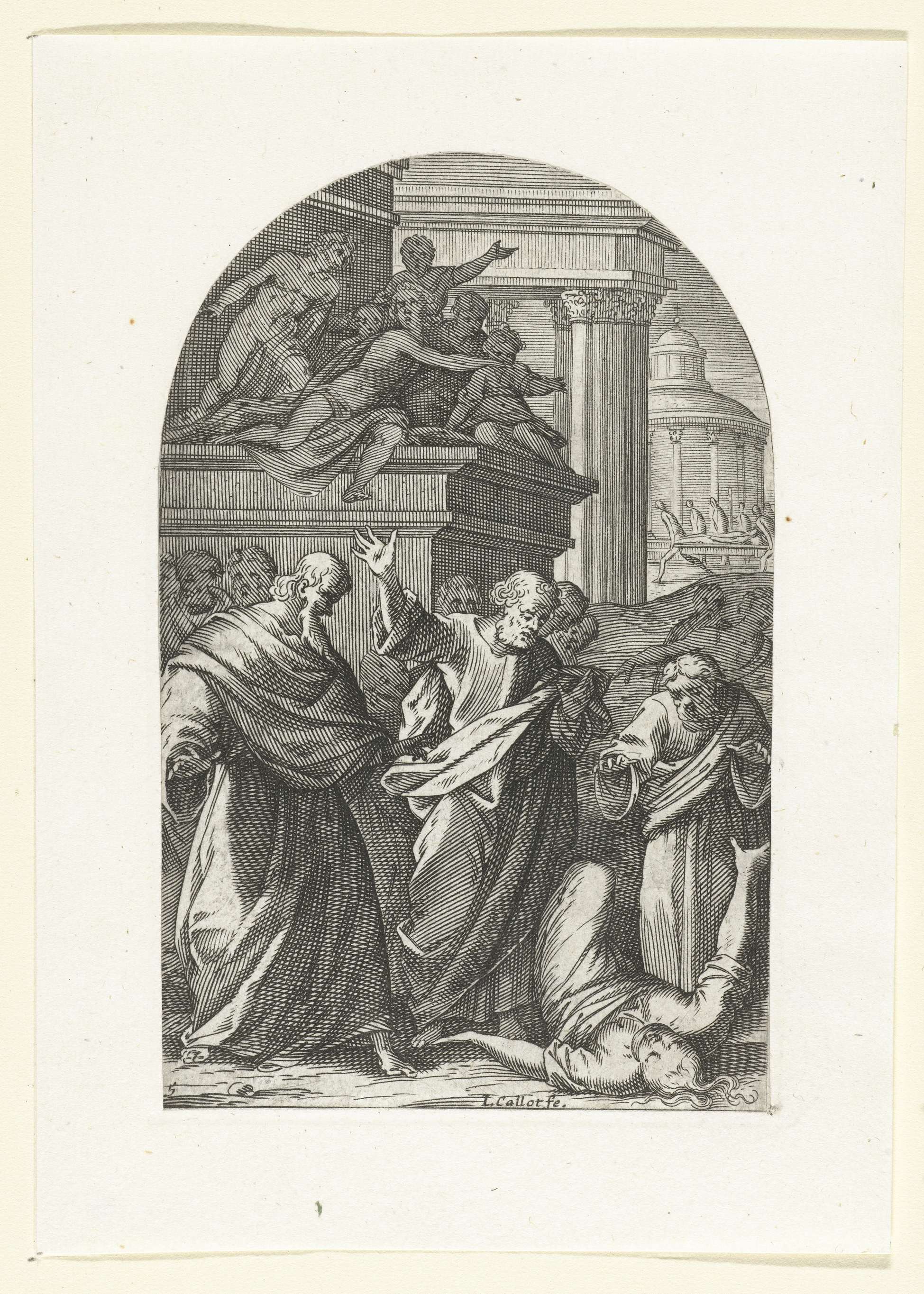 Saffira met de dood gestraft, by Jacques Callot, public domain