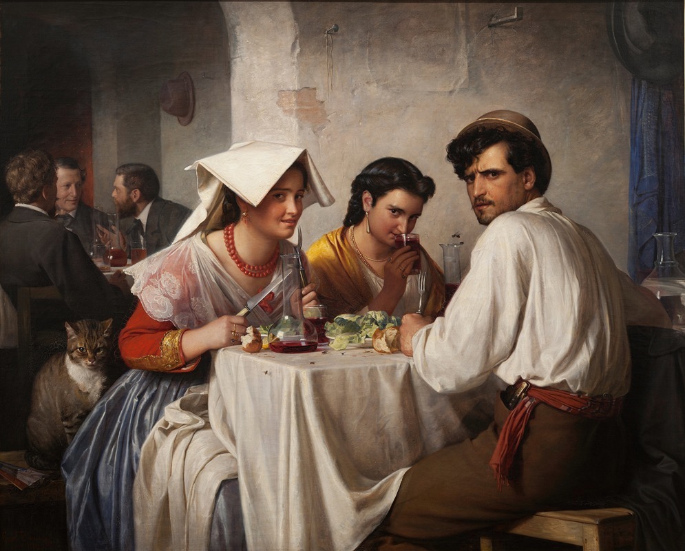 Carl Bloch's 'In a Roman Osteria' captures a lively scene in a Roman tavern.