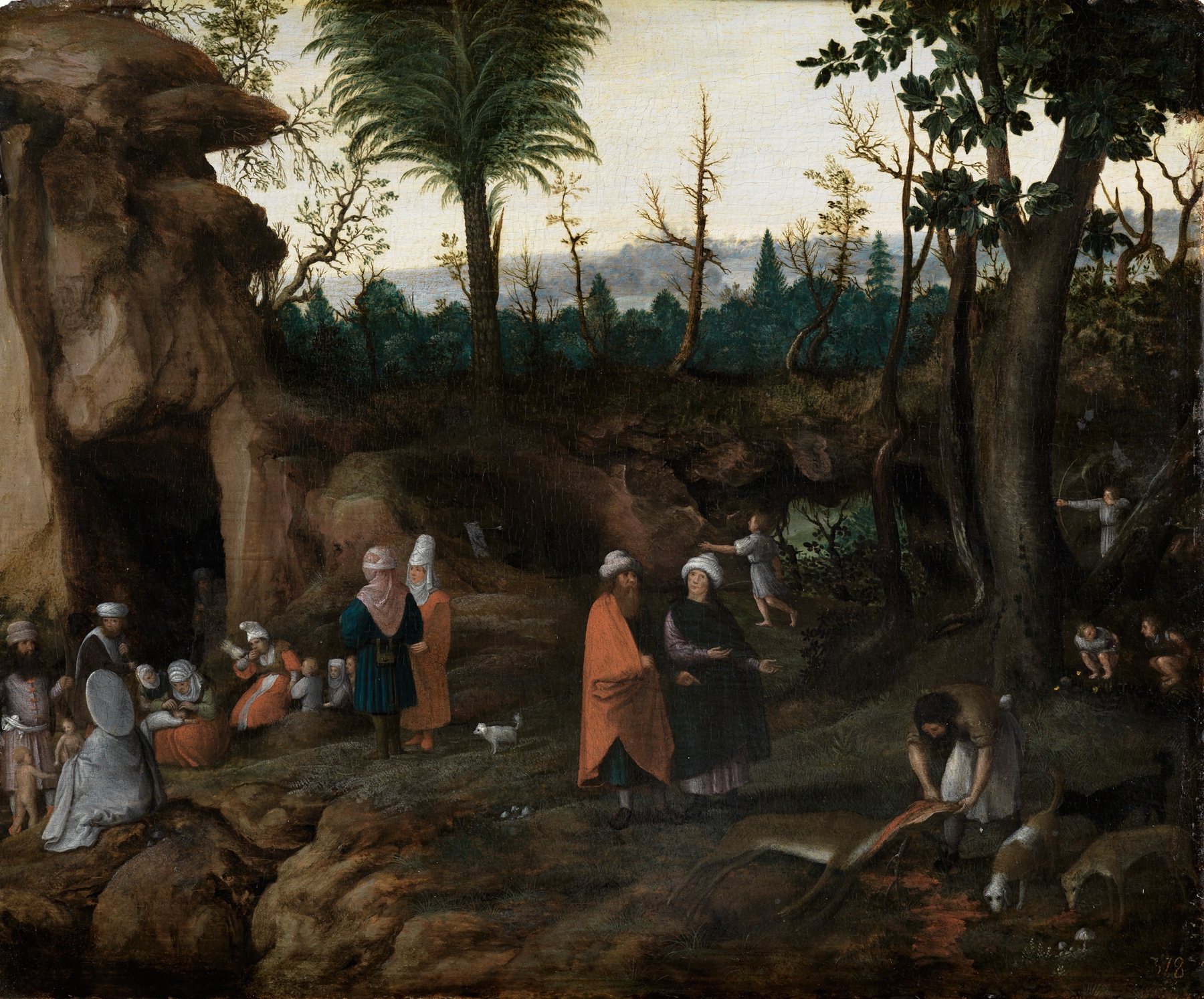 Felslandschaft mit Nomadenfamilien, by Cornelis van Dalem, public domain