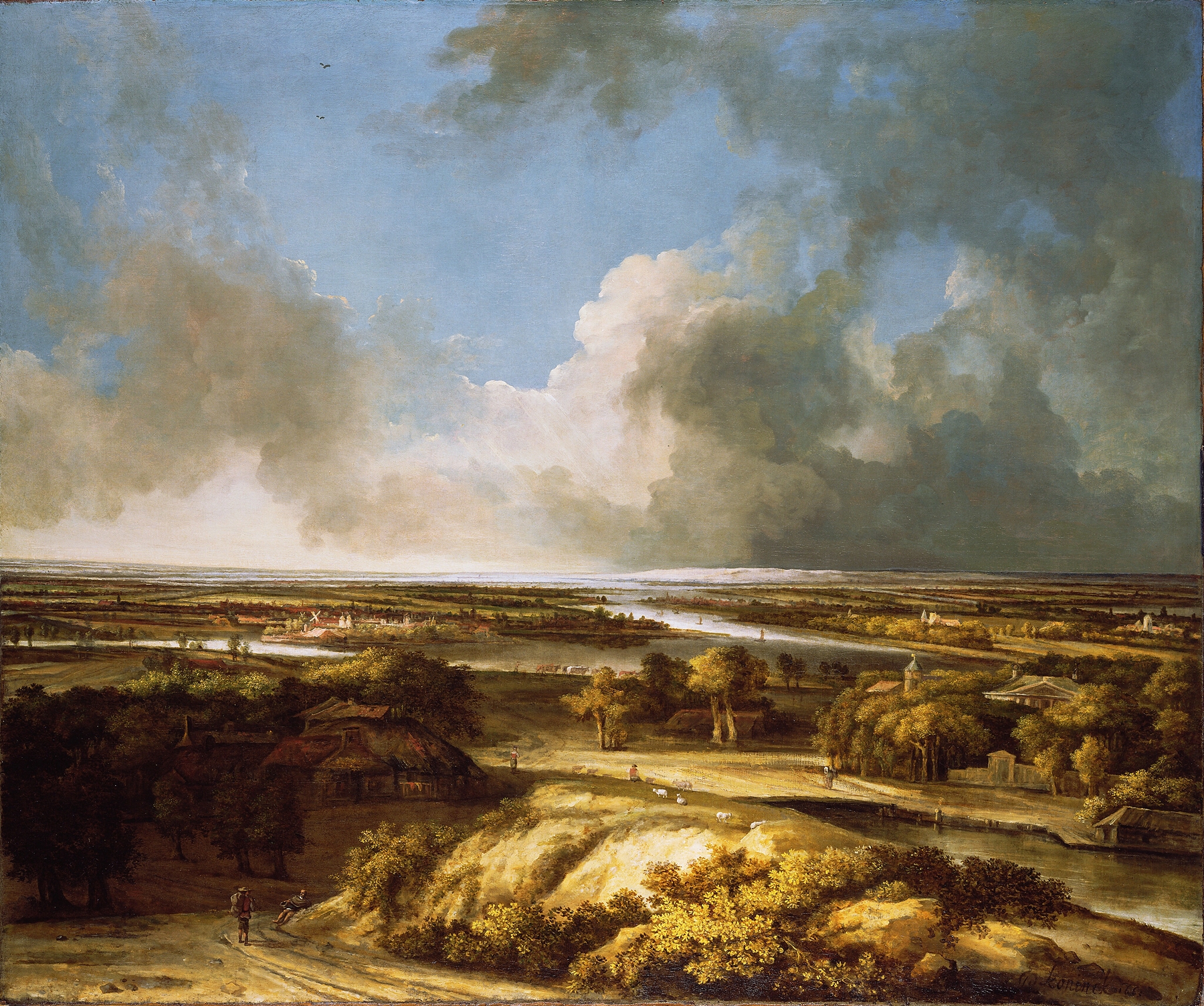 A Panoramic Landscape by Philips Koninck, oil painting depicting a serene horizon and nature.