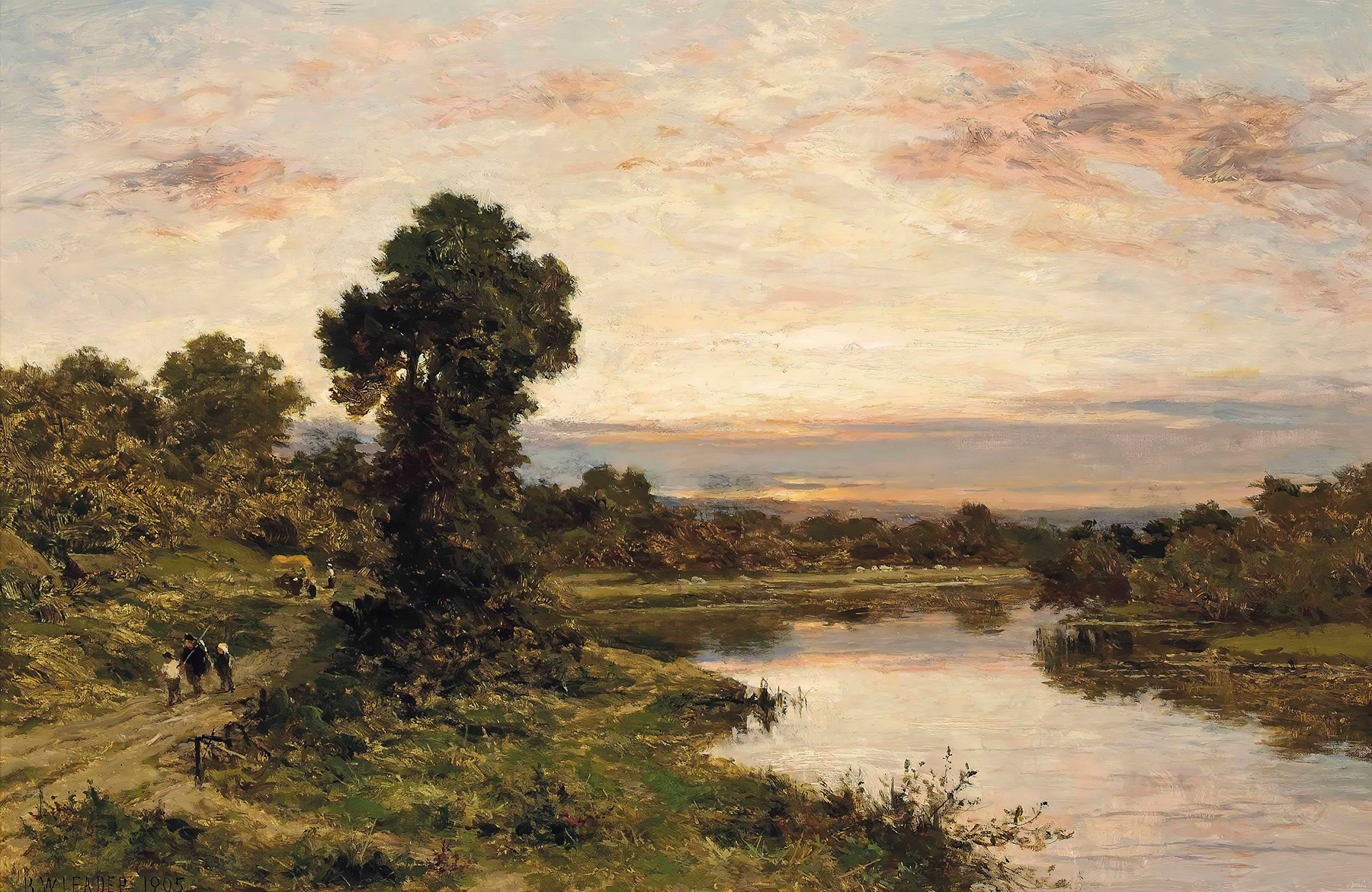 Evening On The Thames At Shillingford, oil on canvas by Benjamin Williams Leader