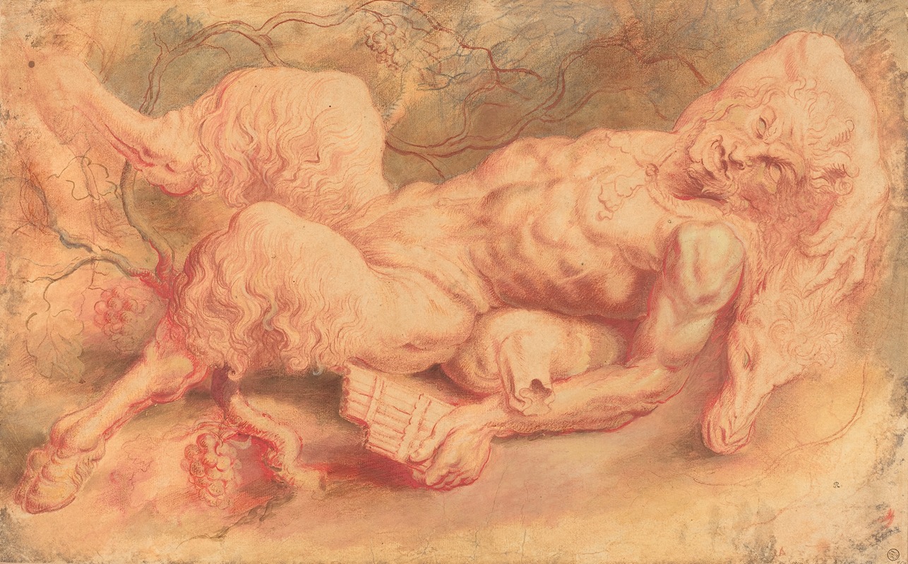 A depiction of Pan reclining in a lush landscape.
