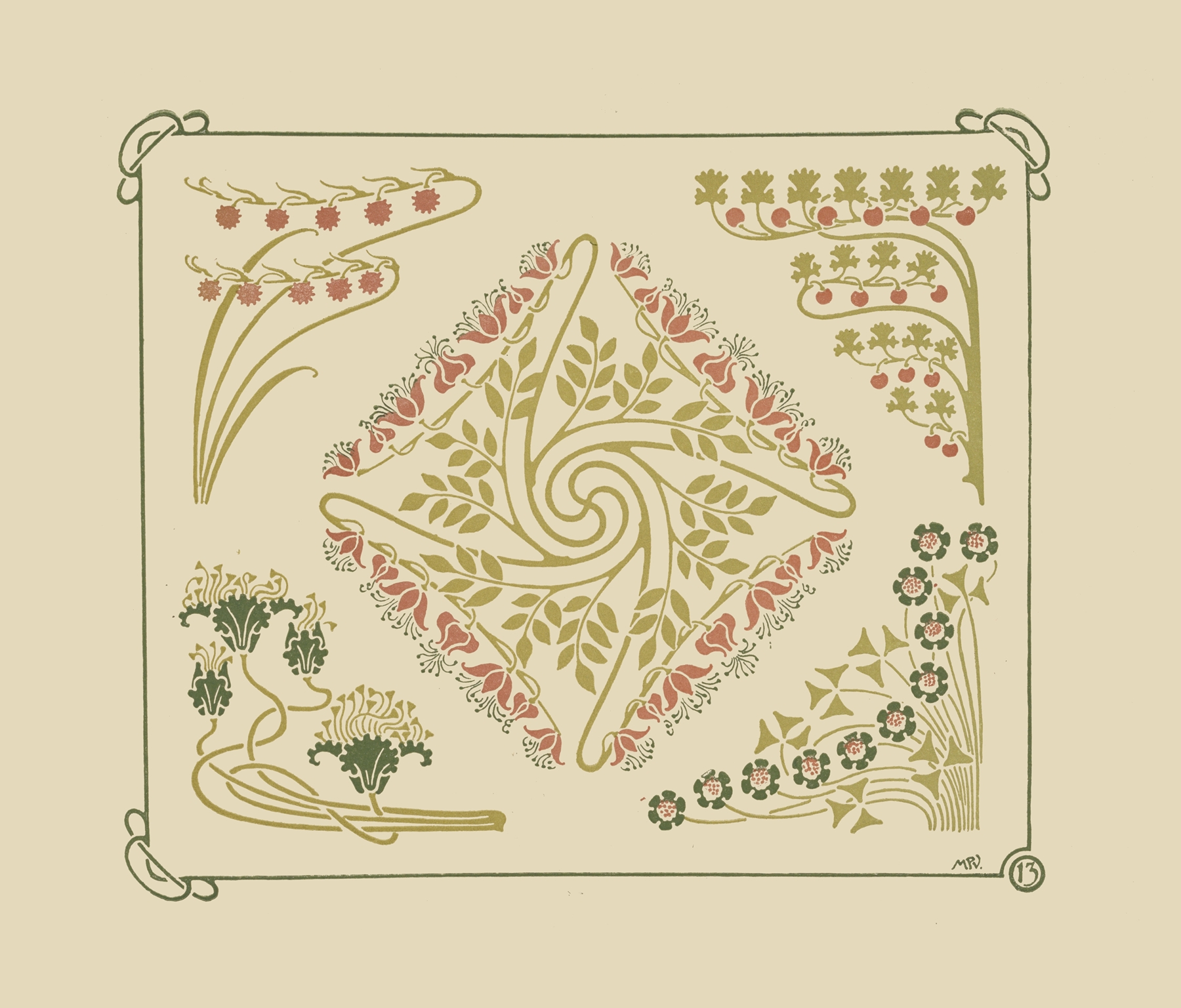 Abstract design based on small leaf shapes., by Maurice Pillard Verneuil, public domain