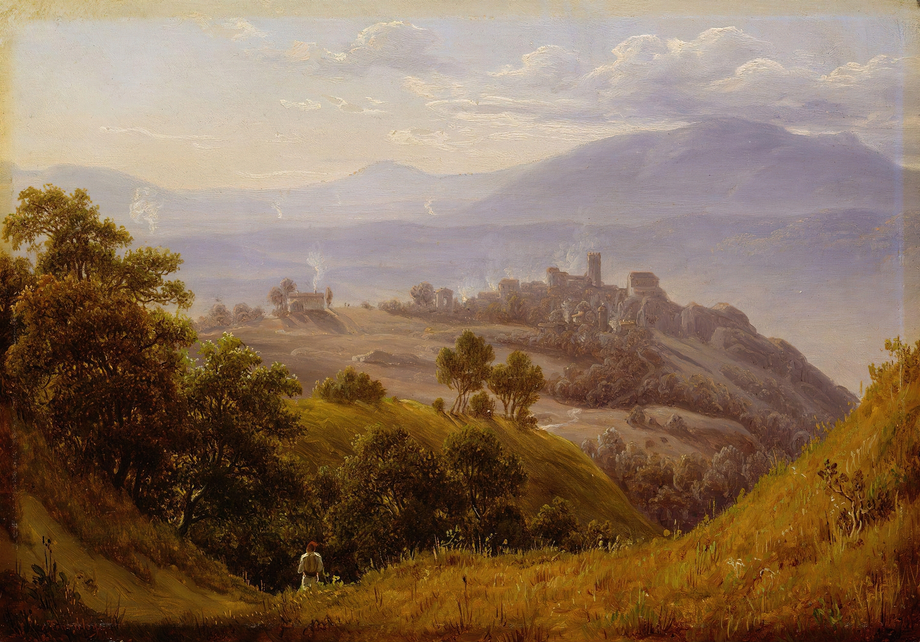 Landscape depicting dawn over rolling hills, oil painting by Thomas Fearnley