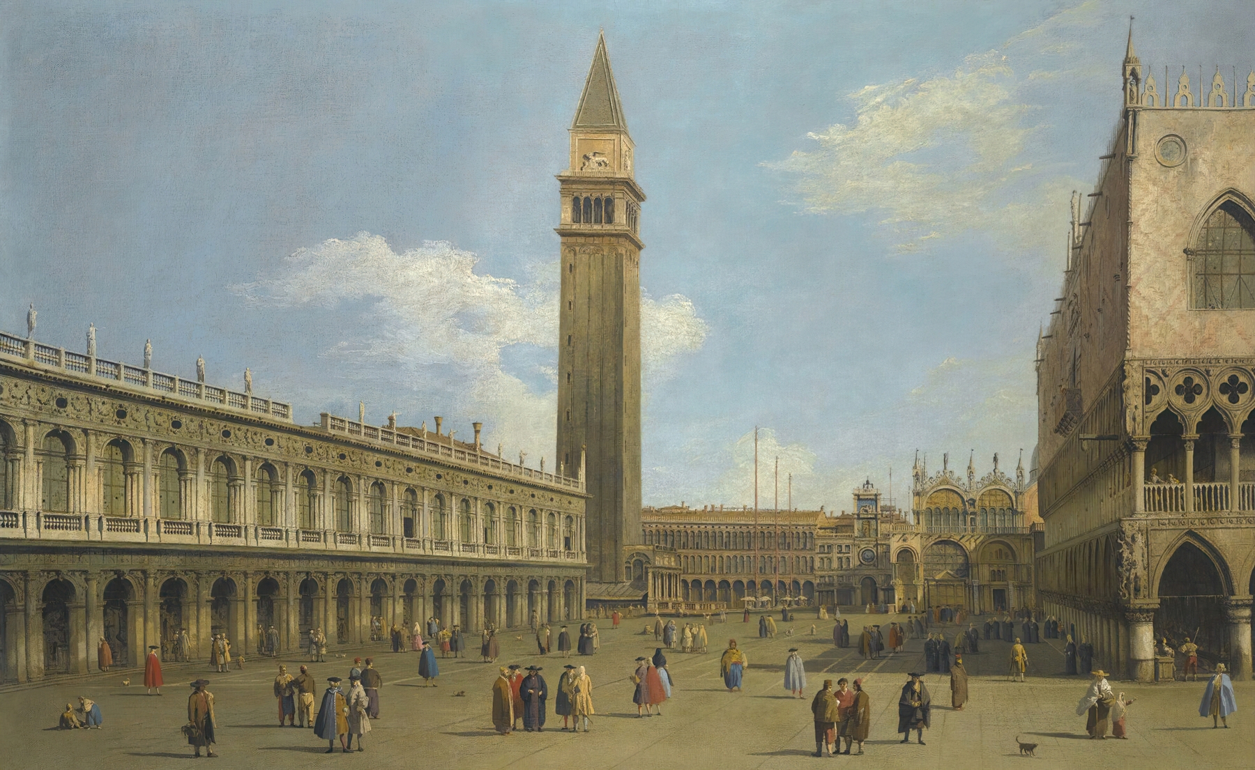 Rococo architecture in Venice, A View Of The Piazzetta Looking North by Canaletto, oil painting