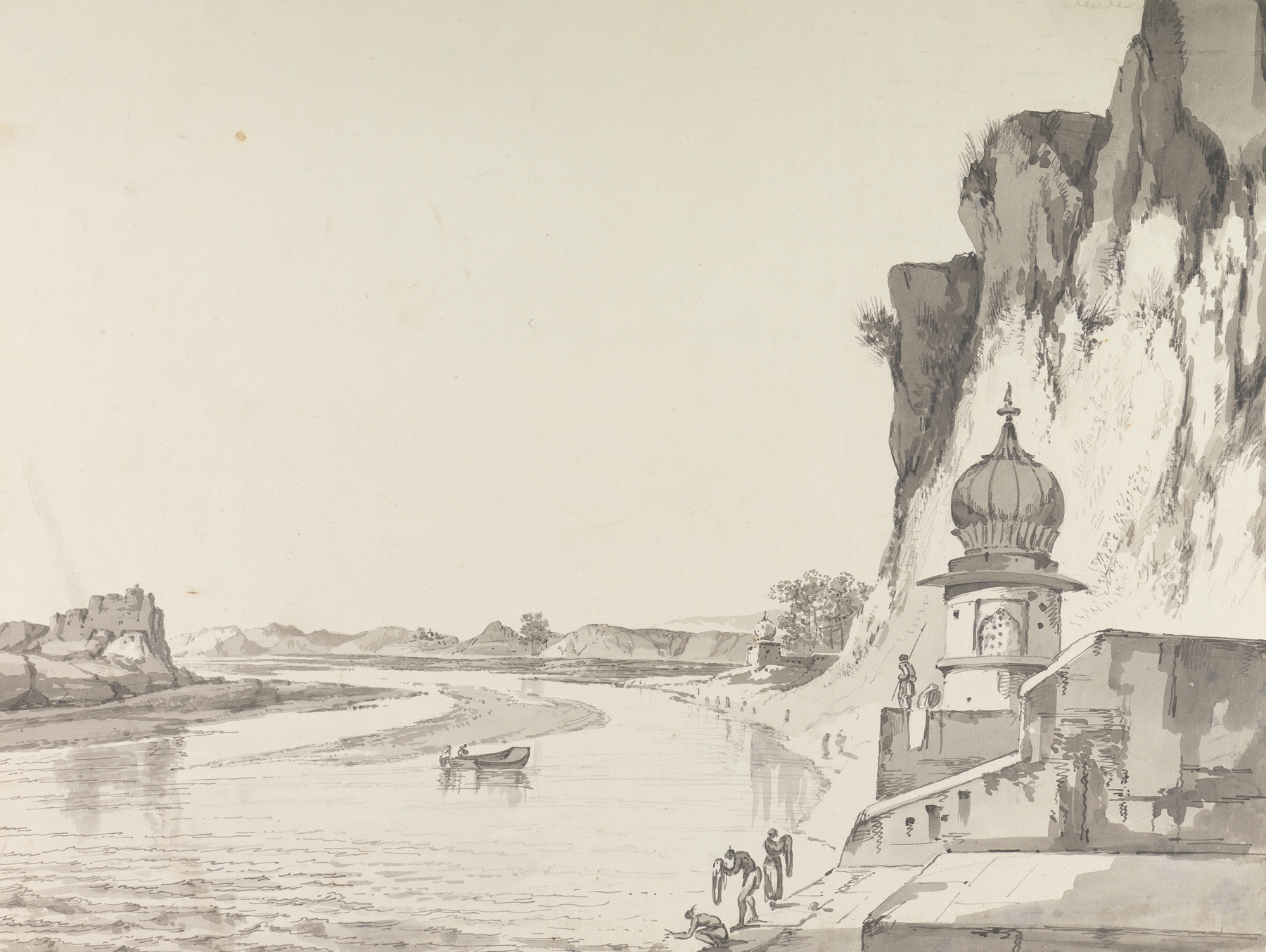Landscape drawing by William Hodges, depicting mountains and valleys.