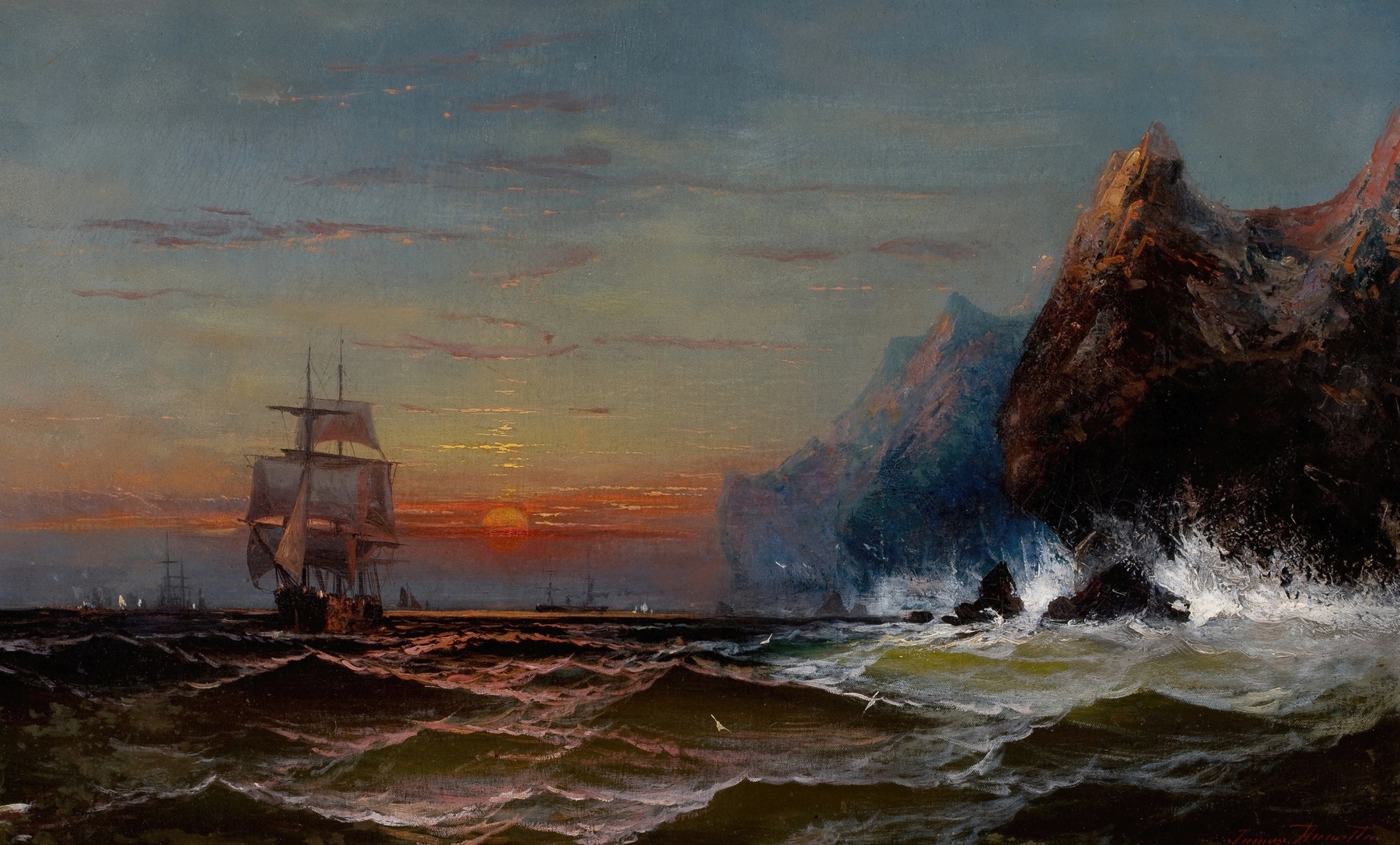 Rounding the Cape, Sunset oil painting by James Hamilton featuring a vibrant sunset over the ocean.
