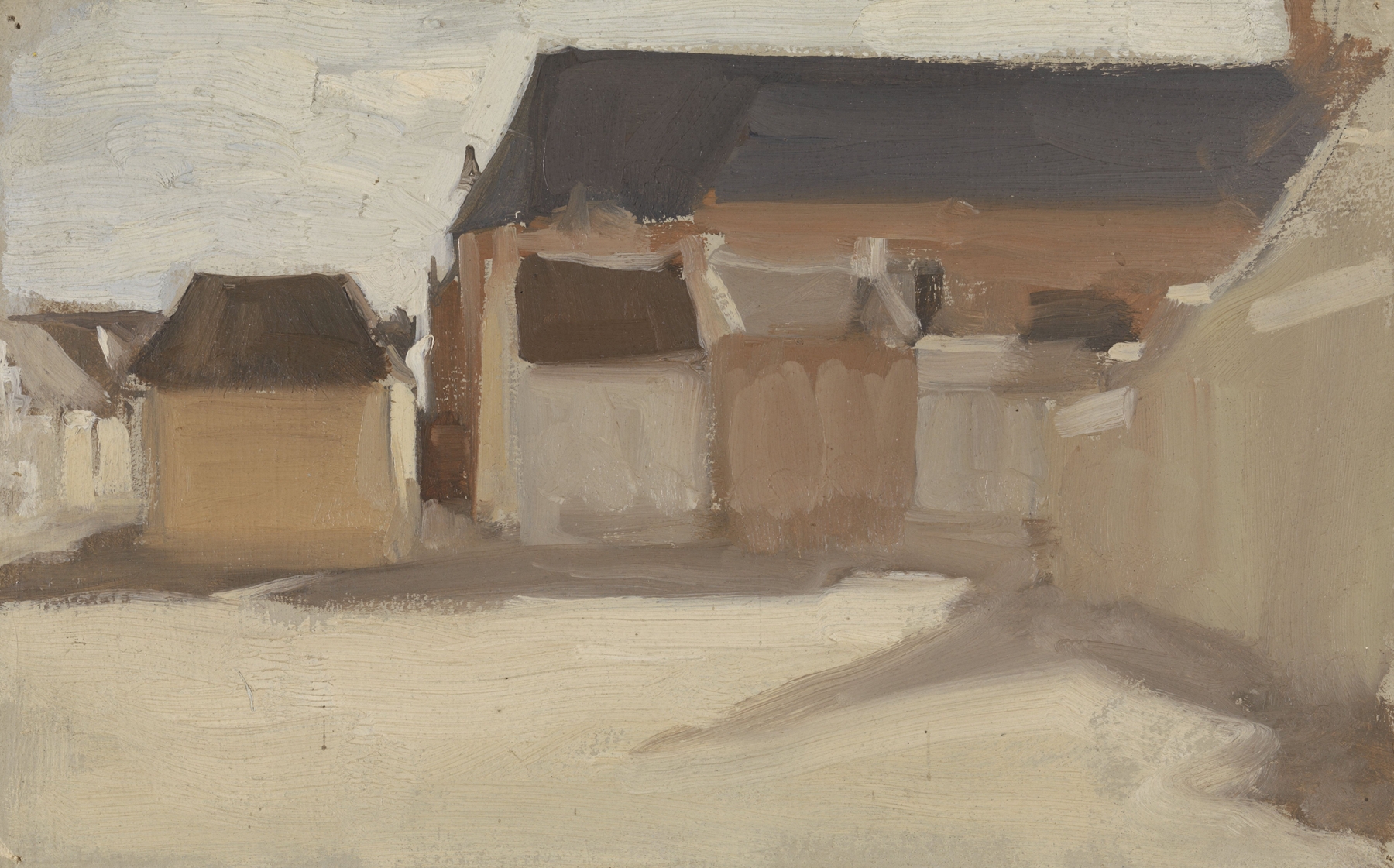 Village square with buildings, oil on canvas by Antoon Derkinderen