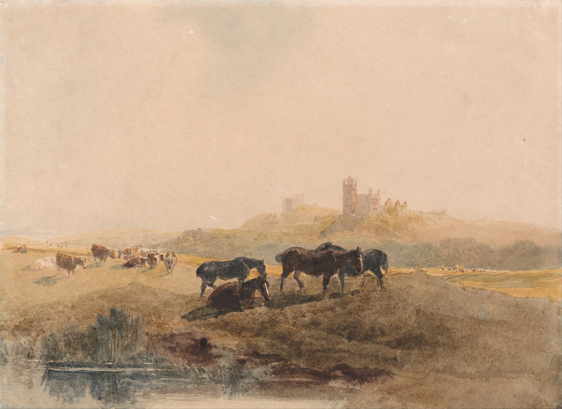 Horses Resting in a Meadow near Bolsover Castle, by Peter DeWint, public domain