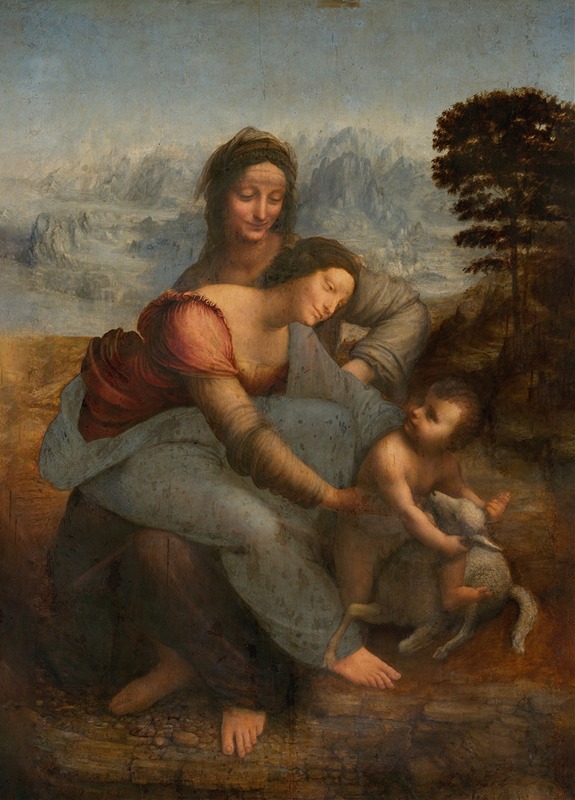 Leonardo da Vinci's 'The Virgin and Child with St. Anne' depicts a tender moment between the Virgin Mary and her mother, St. Anne.