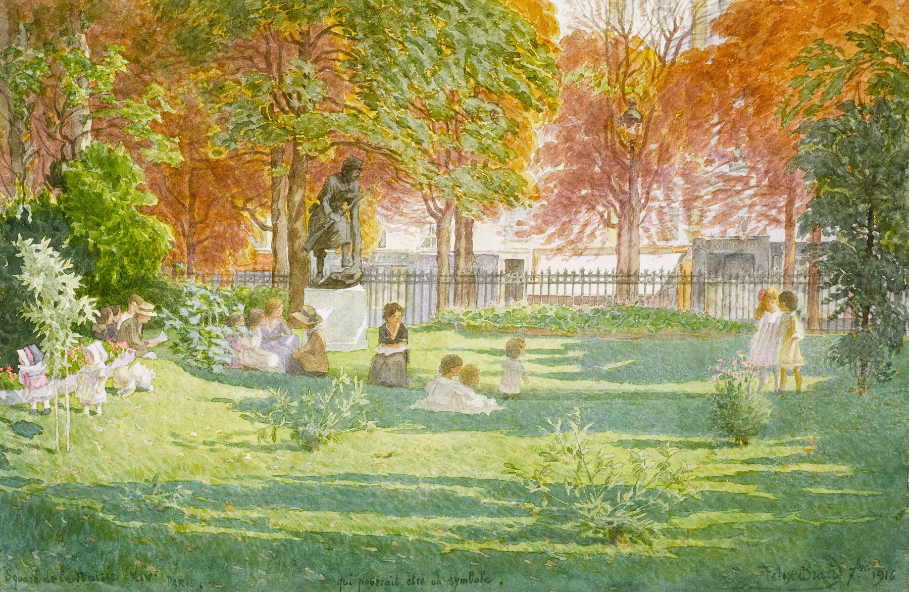 Landscape of Square de la Mairie du XIVème arrondissement, oil on canvas by Félix Brard