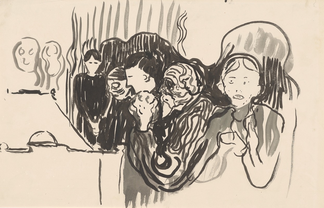 Edvard Munch's *By the Deathbed. Fever* depicts a figure in a moment of despair.