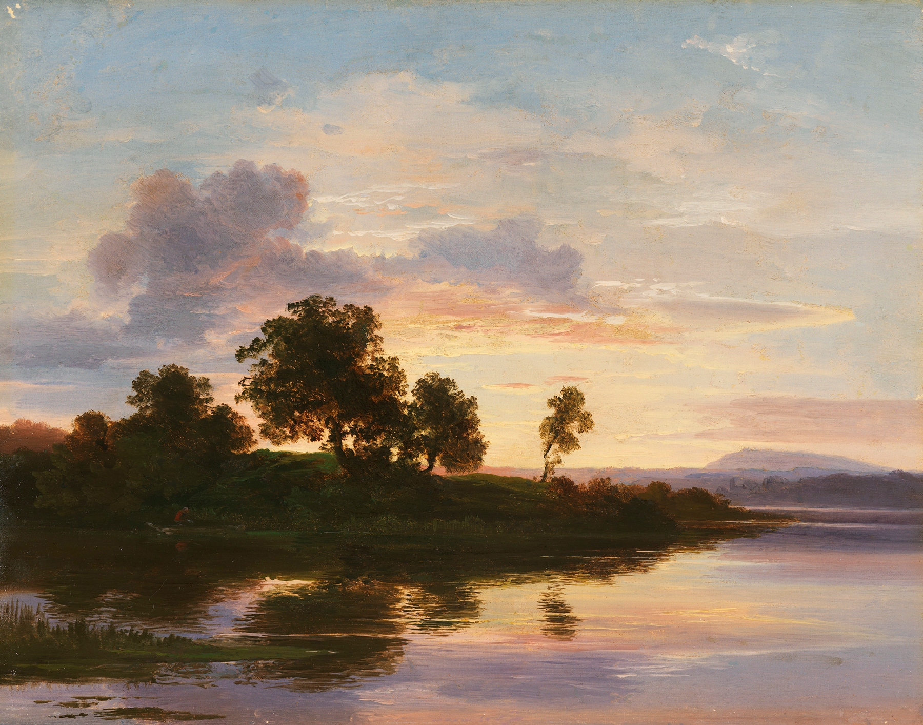 Twilight landscape with trees and lake, oil on canvas by Christian Ernst Morgenstern