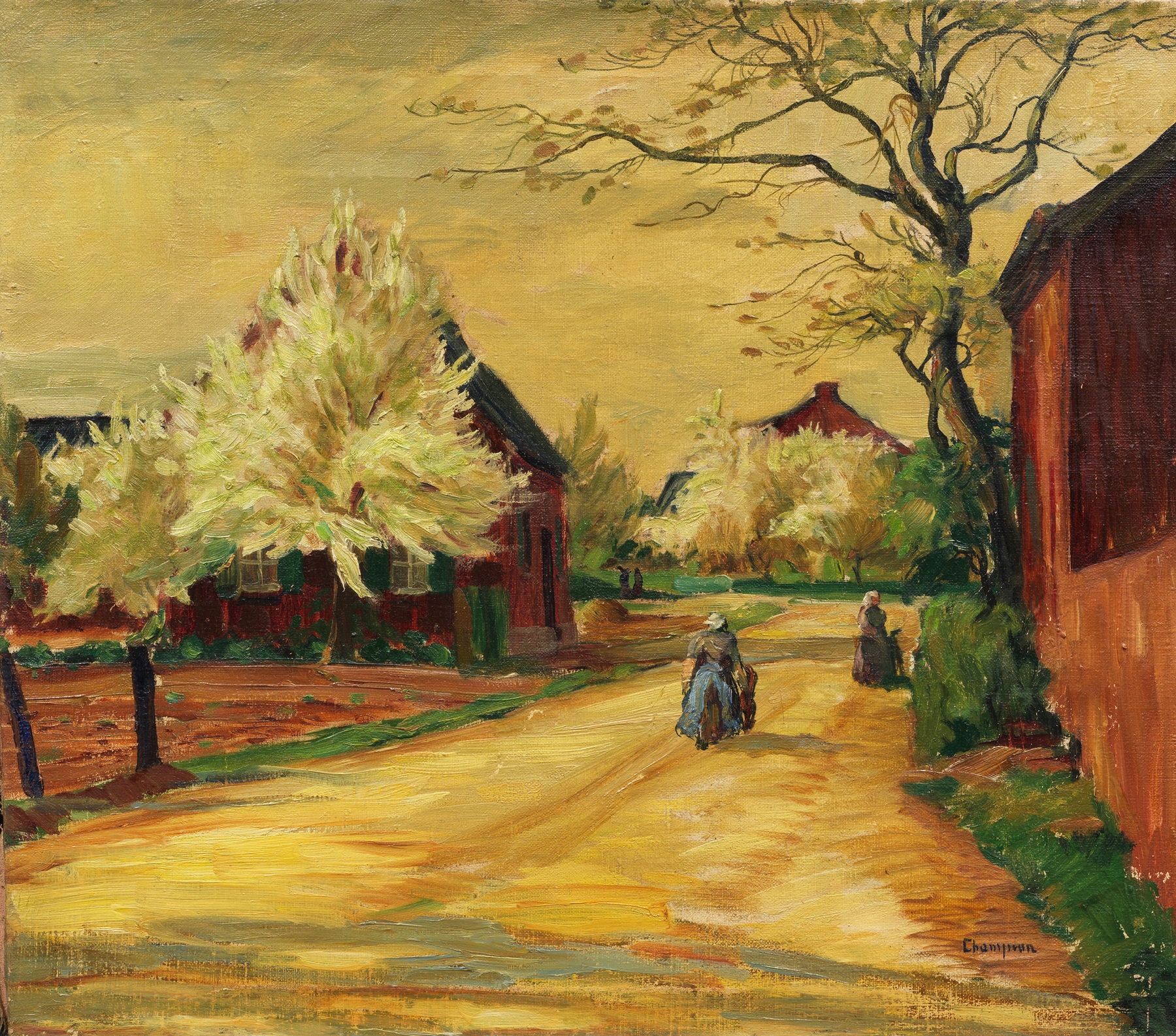 Landscape of blooming trees in spring, oil painting by Theo Champion