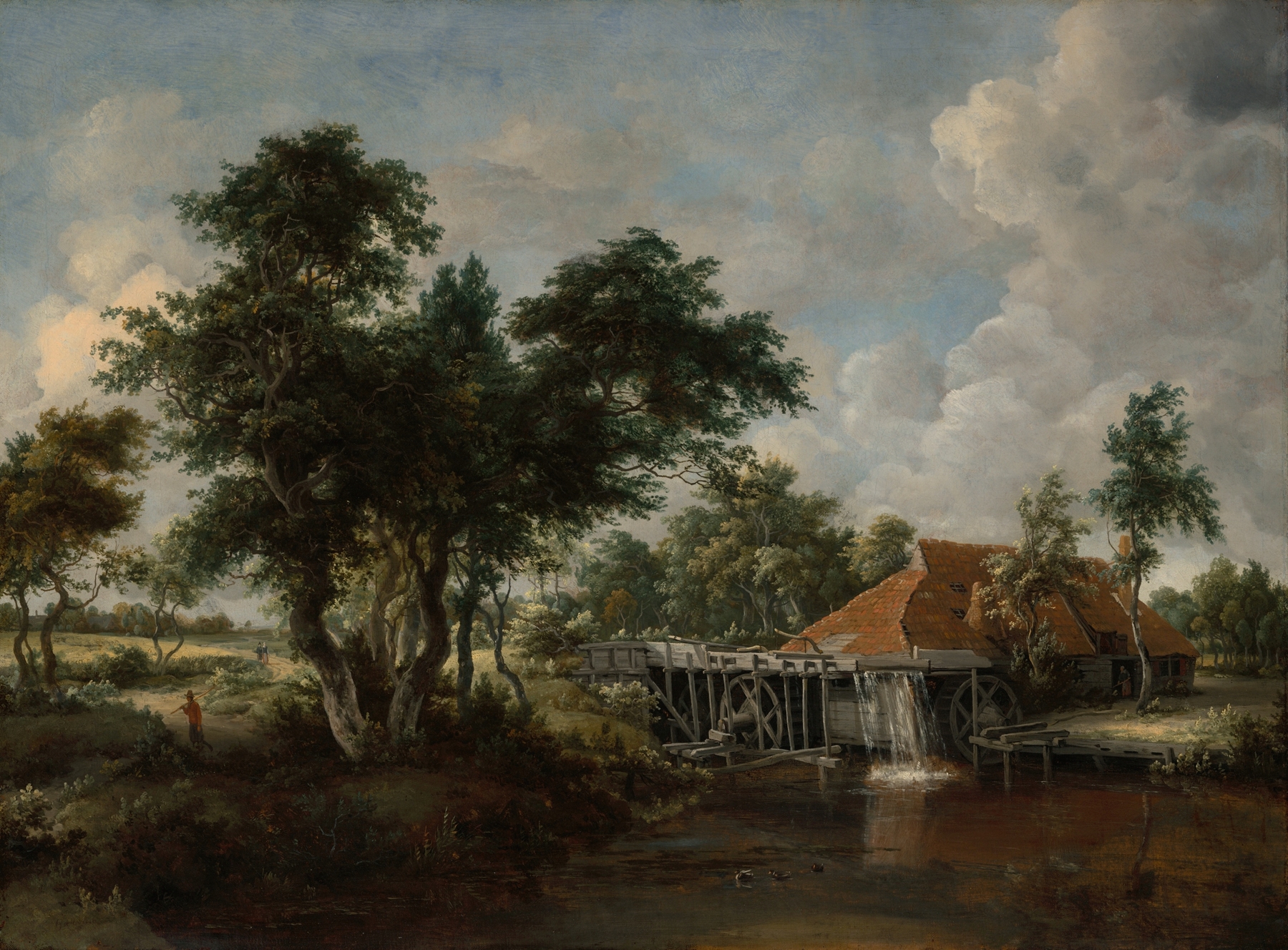 The Watermill with the Great Red Roof, by Meindert Hobbema, public domain