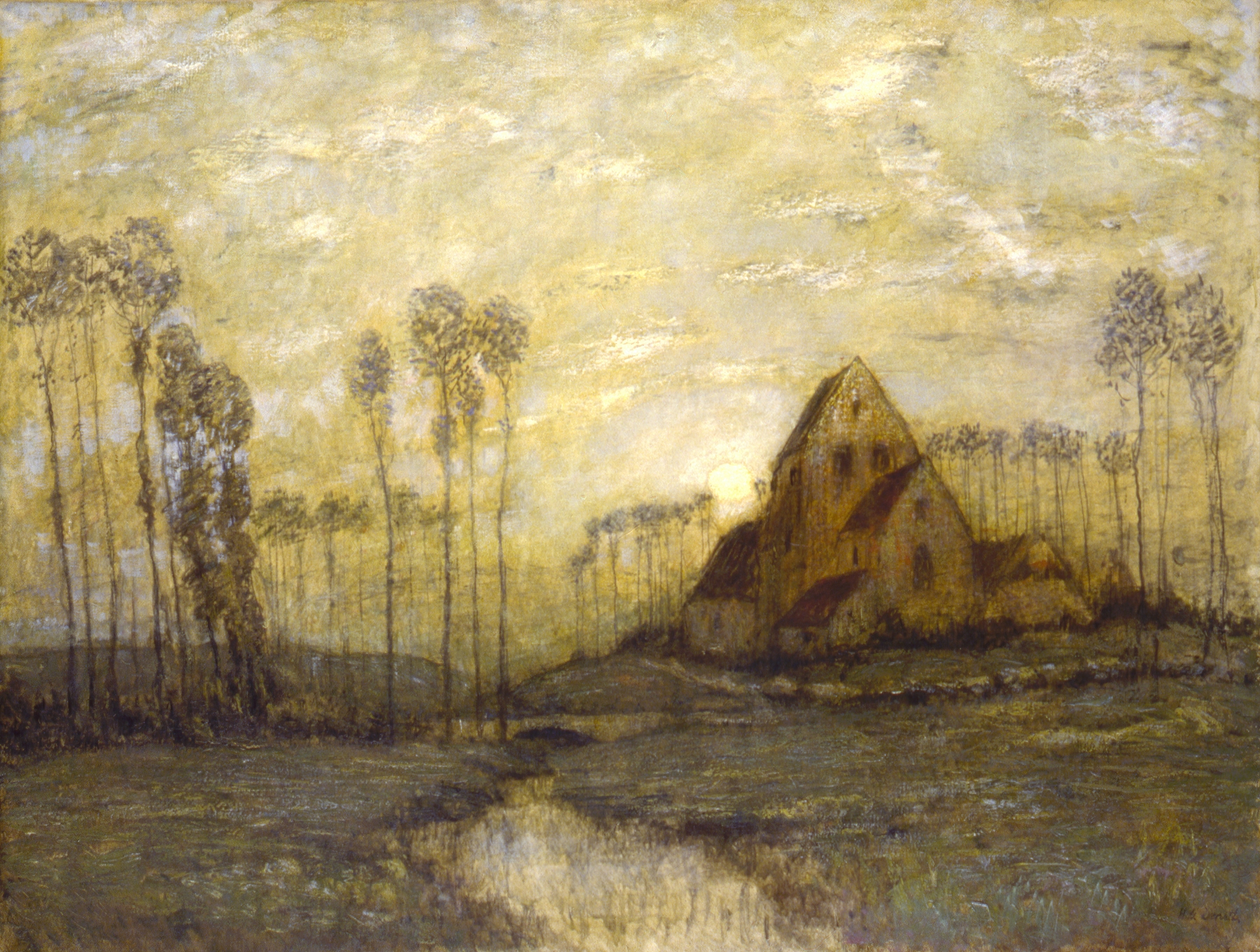 An Old Church at Montreuil by Henry Golden Dearth, oil on canvas depicting a church in soft earth tones.