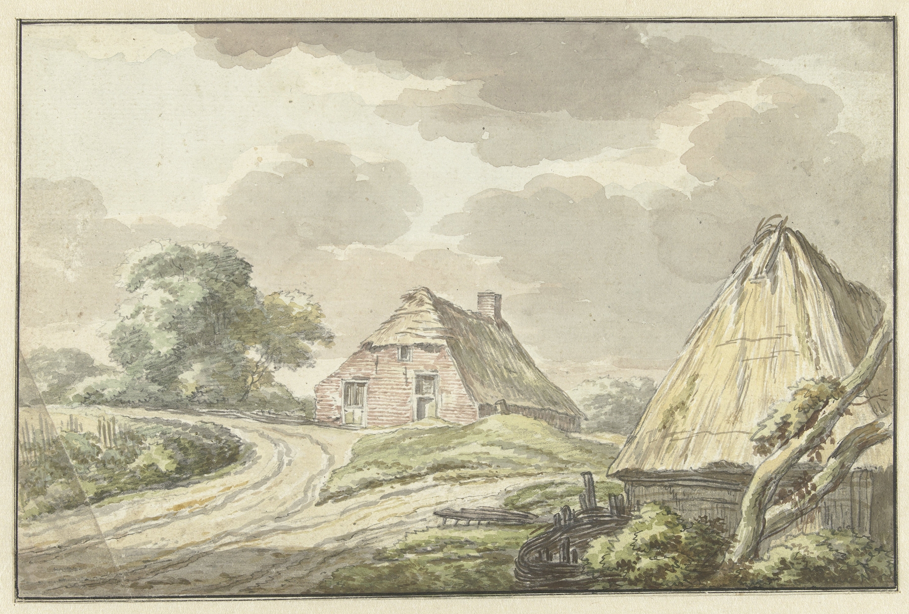 Landscape with a farmhouse and fields by Jan Bulthuis, oil painting
