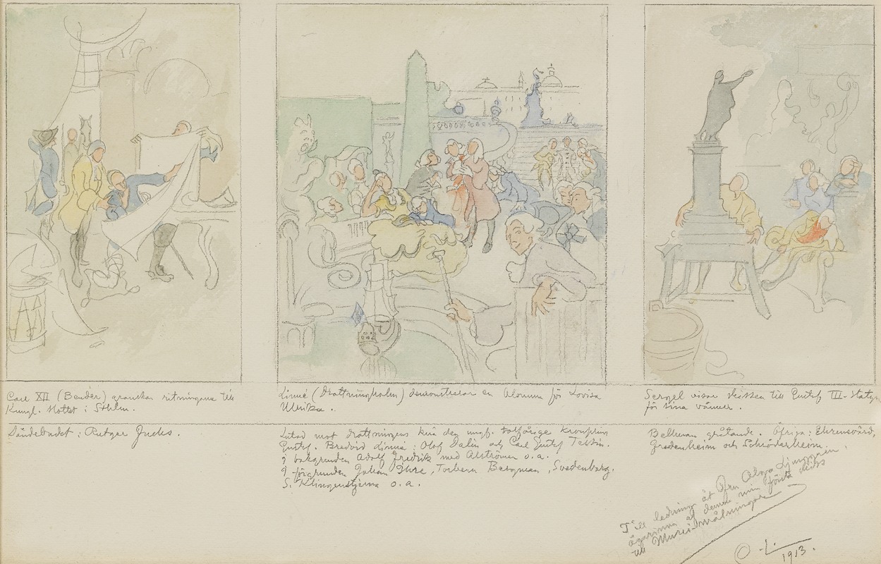 A decorative artwork by Carl Larsson depicting the proposed decoration for a museum hall.