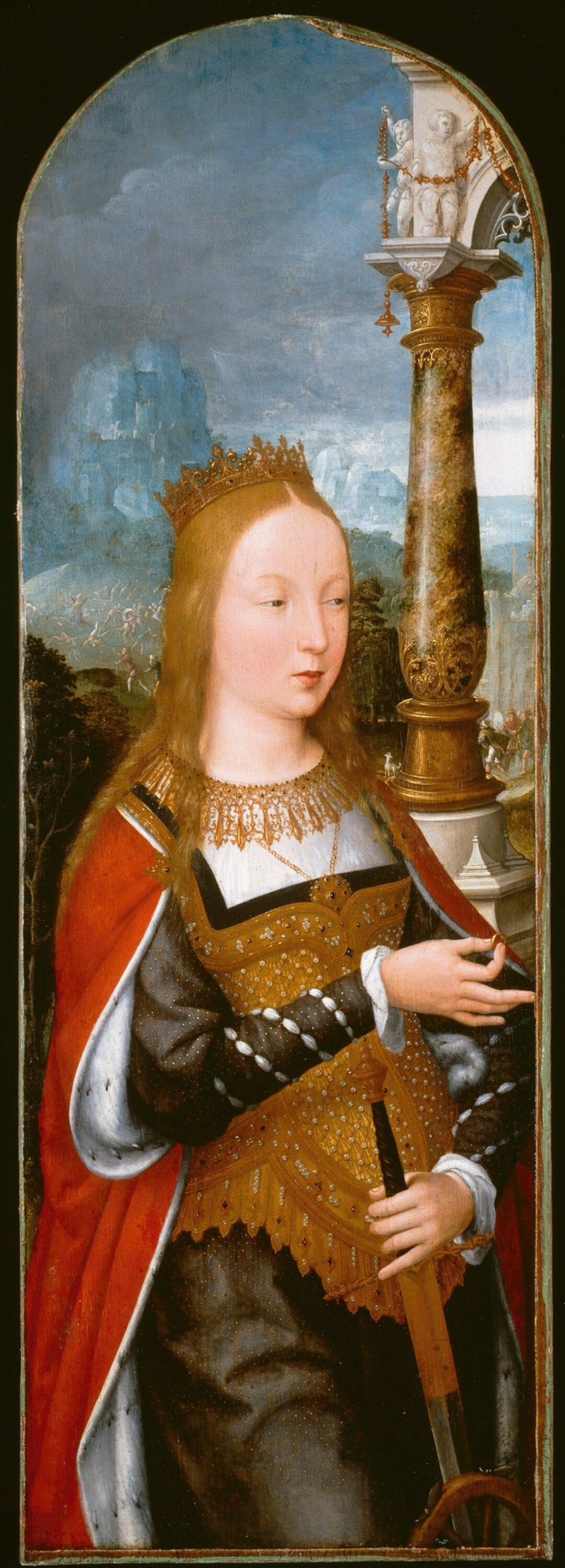 Saint Catherine by Jean Bellegambe, oil on panel, featuring a serene saint adorned with a crown.