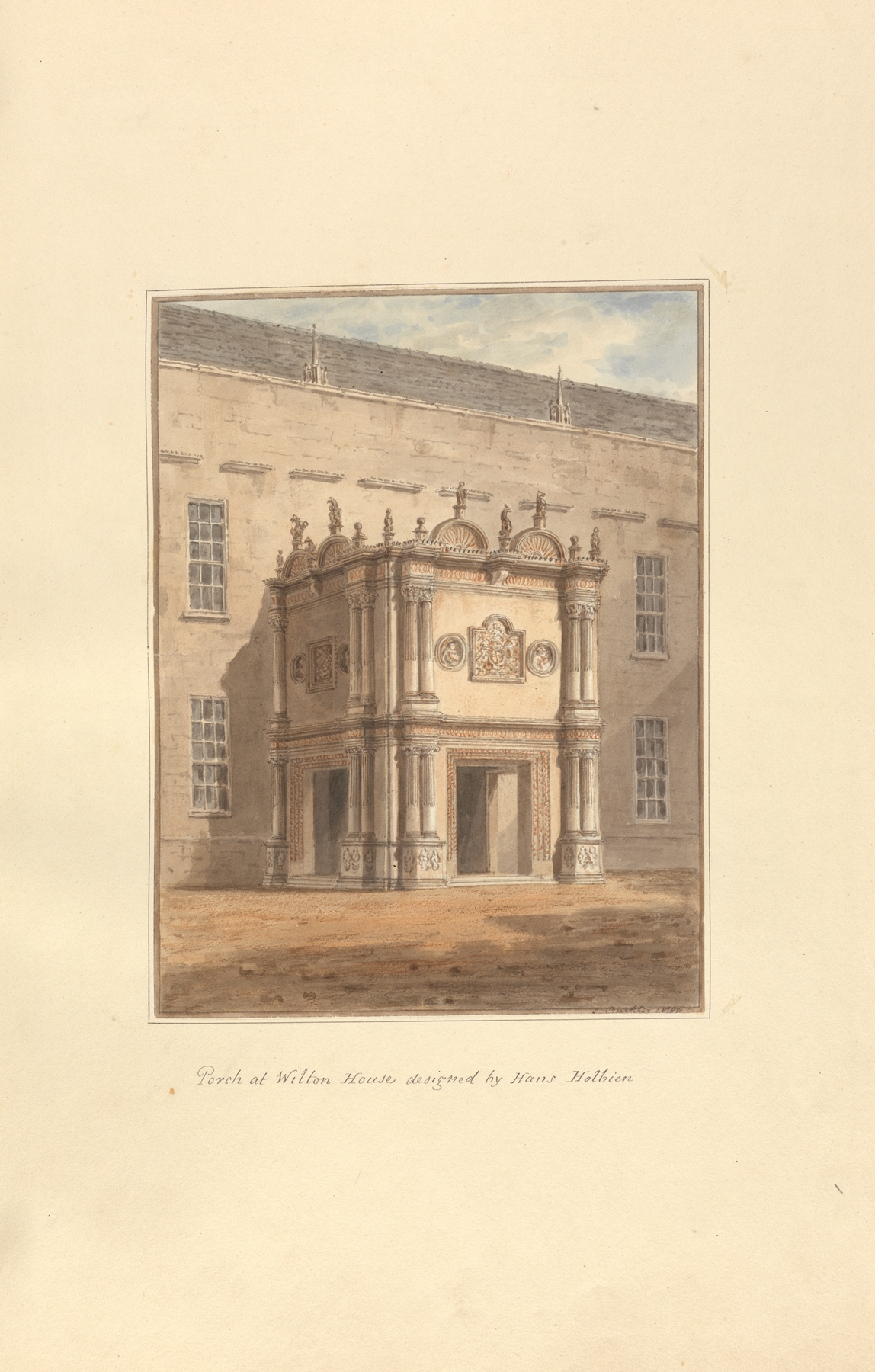 Porch at Wilton House by John Buckler, architectural details and light interplay, oil painting.