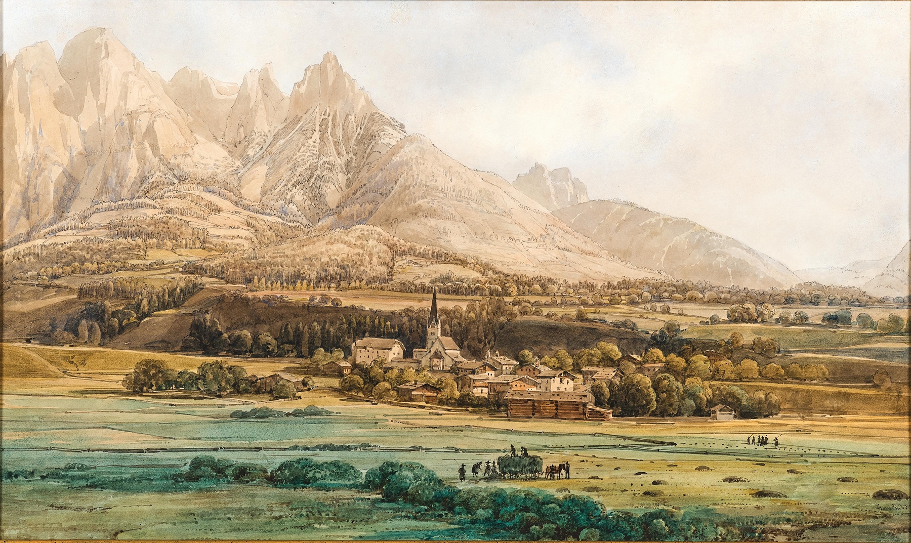 Landscape of Pfarrwerfen im Pongau and the Tennengebirge by Thomas Ender, oil painting