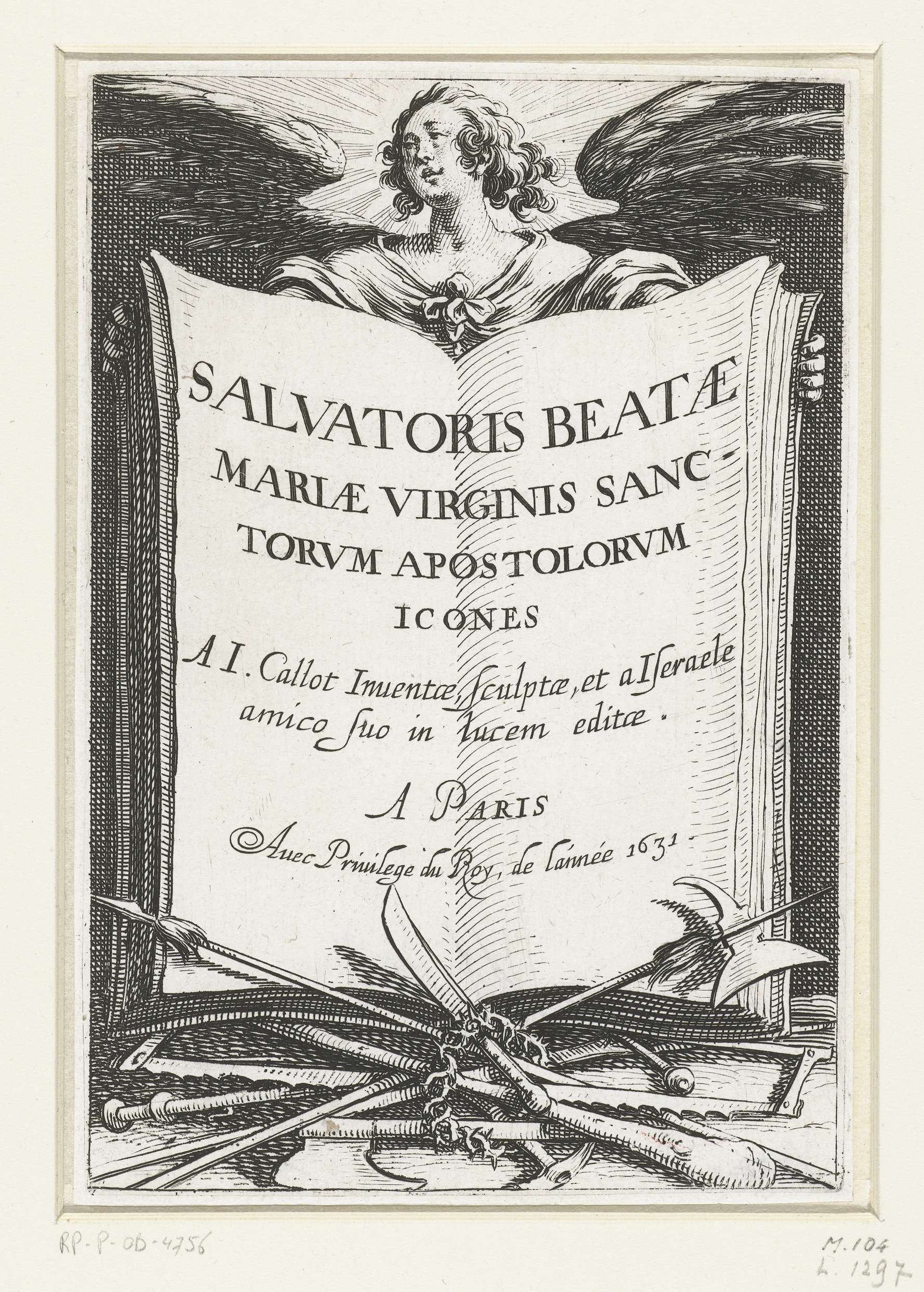 Titelprent voor de prentreeks 'De grote apostelen' (Christus, Maria en de apostelen), by Jacques Callot, public domain