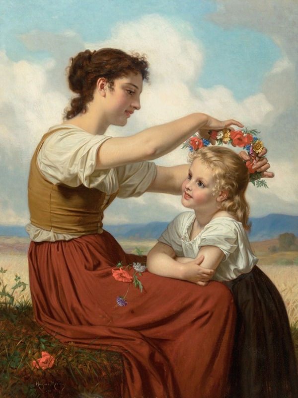 A vibrant floral arrangement showcasing field flowers in a delicate crown.
