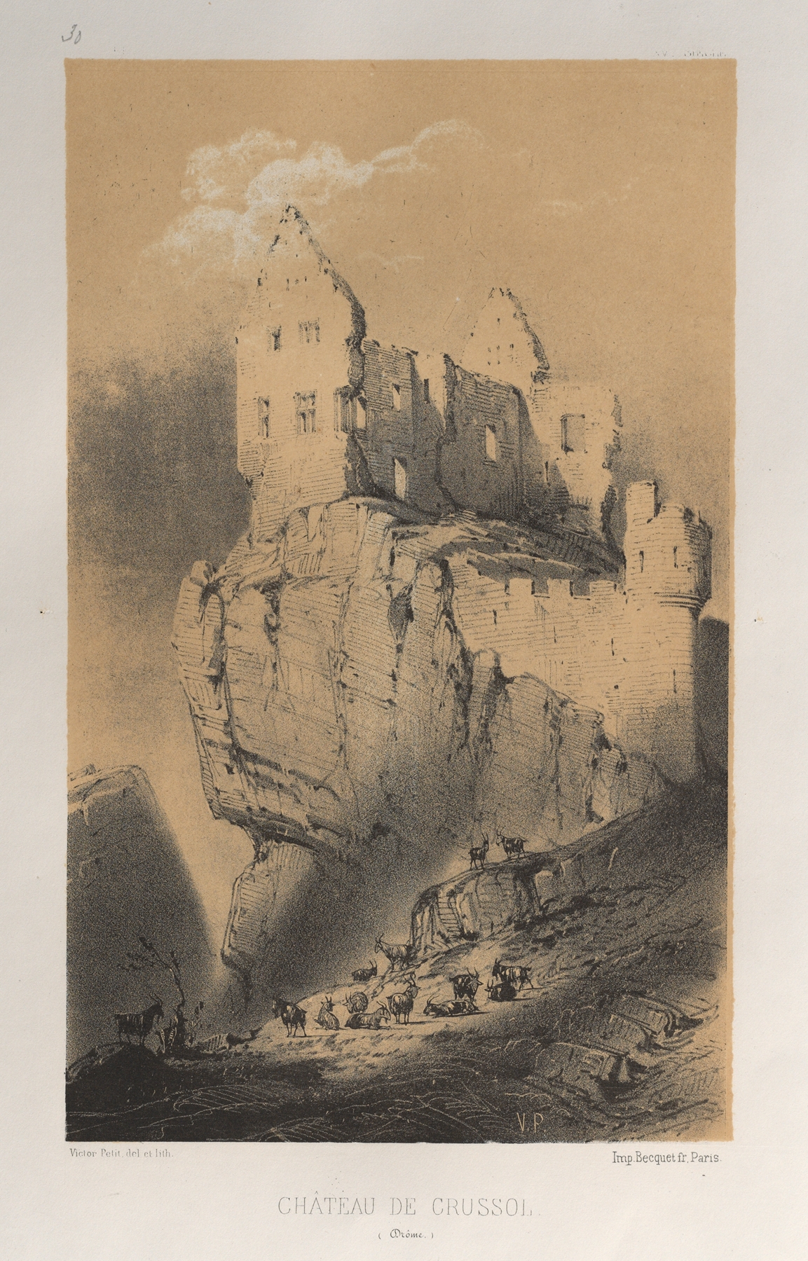 Chateau De Crussol by Victor Petit, 1860, landscape painting