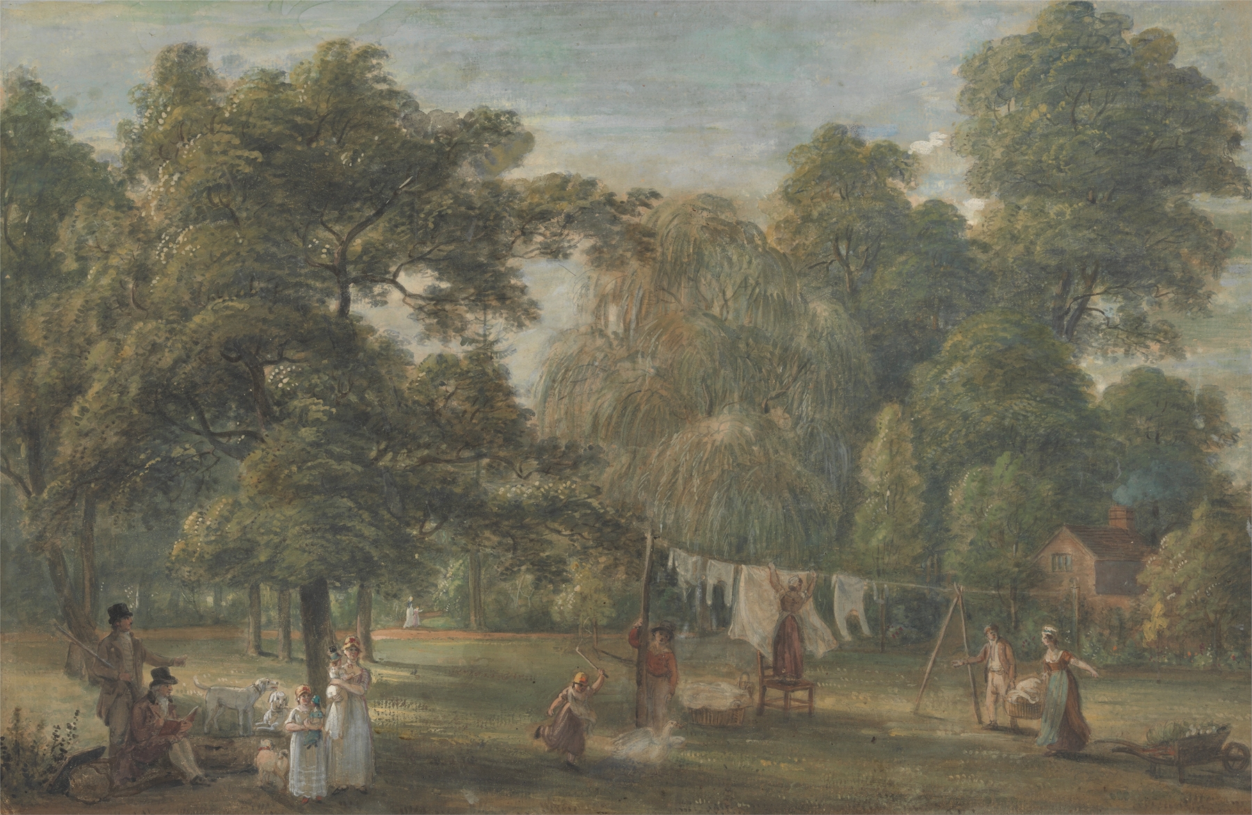 Botanical garden scene with flowers, by Paul Sandby