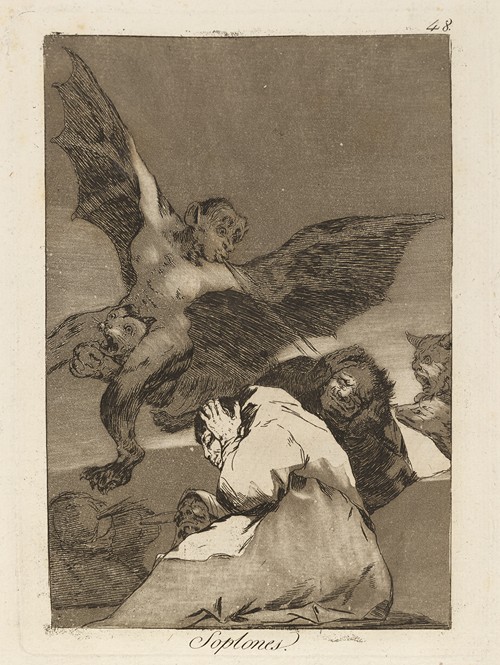 Francisco de Goya's 'Soplones' depicts tale-bearers as blasts of wind.