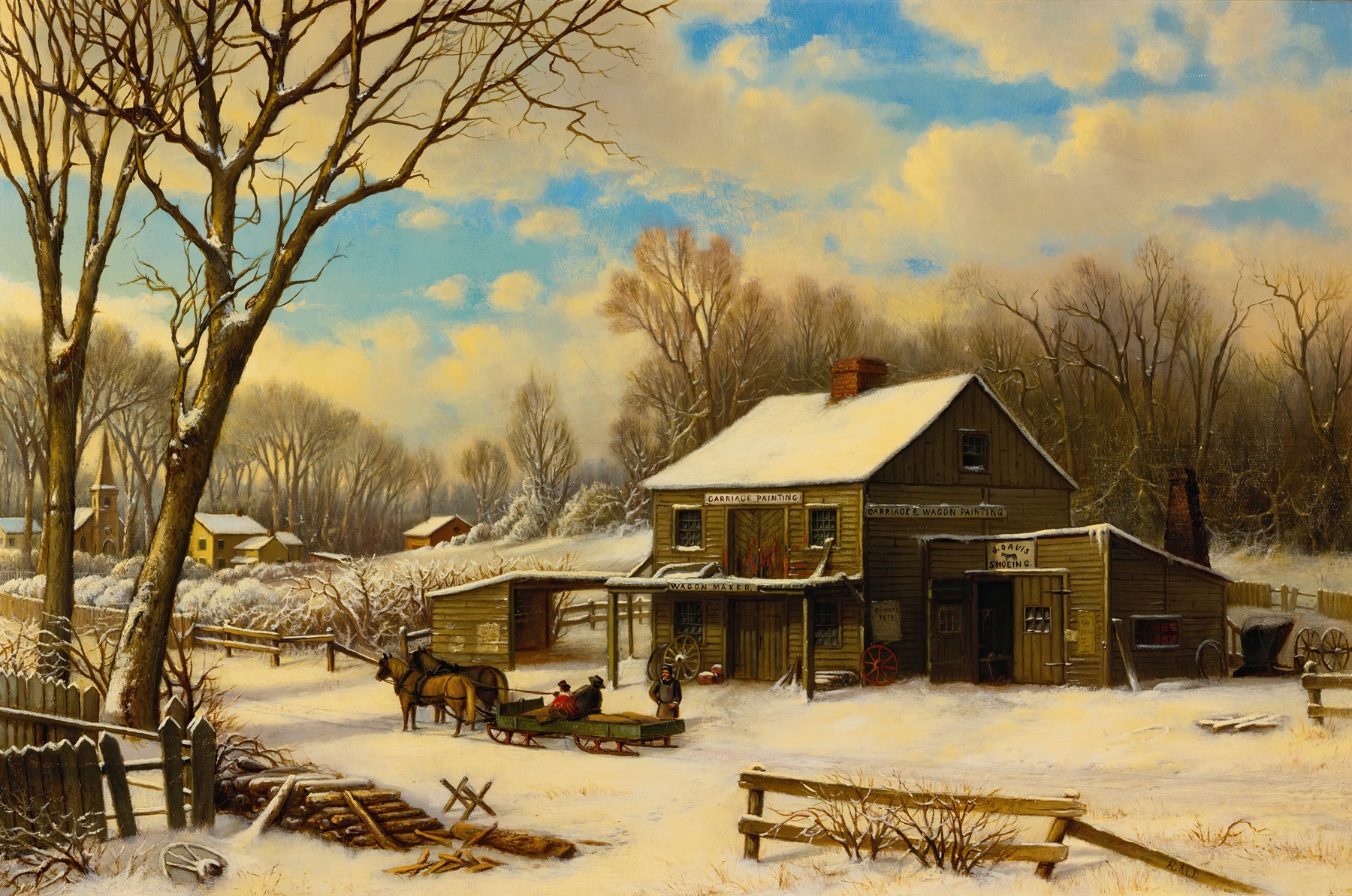 Winter landscape with hills and soft morning light, oil painting by Robert Melvin Decker