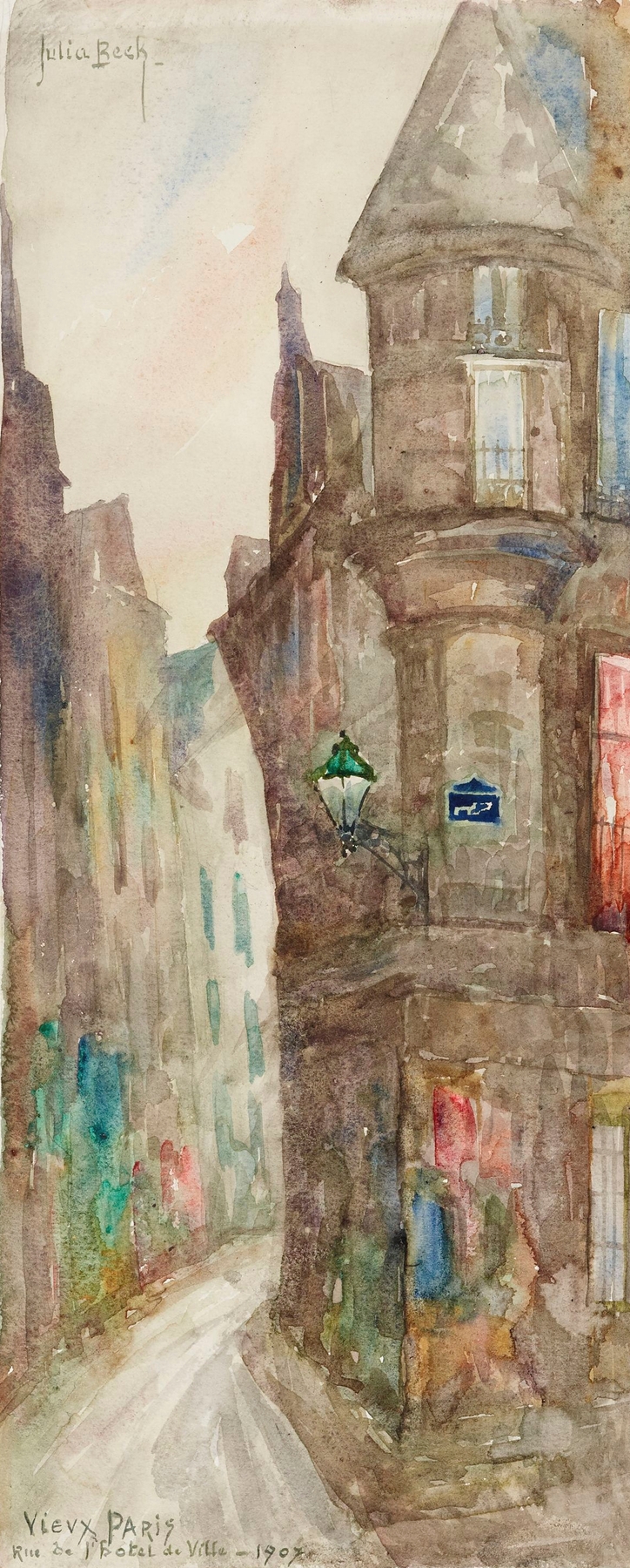 La rue de l’Hôtel de Ville en 1907, oil on canvas by Julia Beck