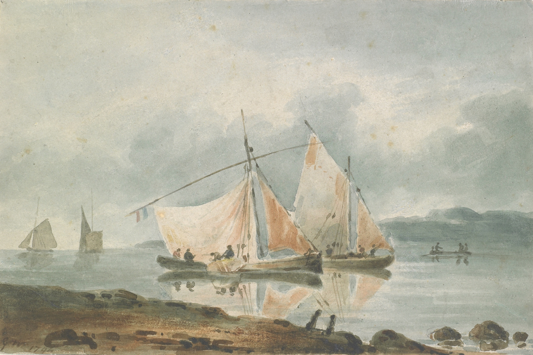 Boats on water, oil on canvas by George Morland