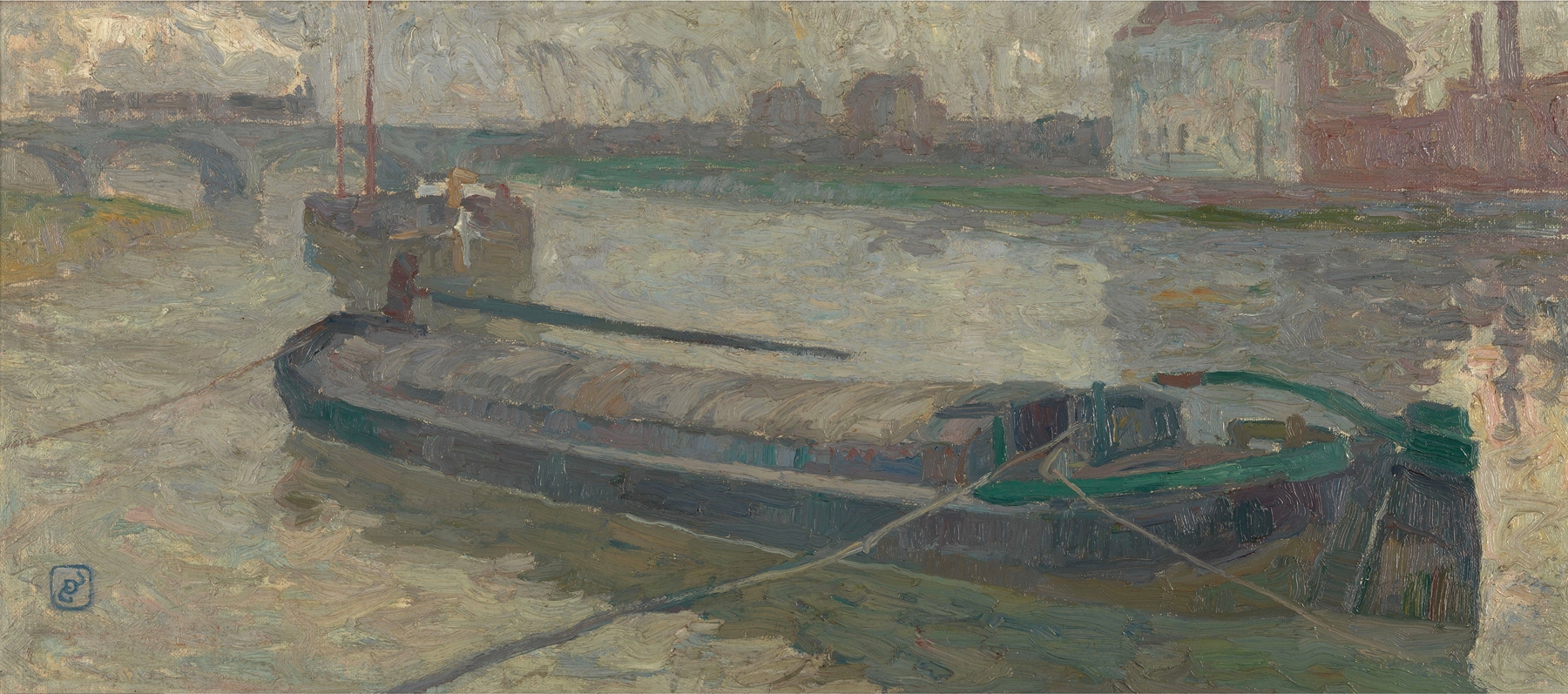 View of the Stropbrug in Ghent by Gustave De Smet, oil painting depicting a canal and bridge.