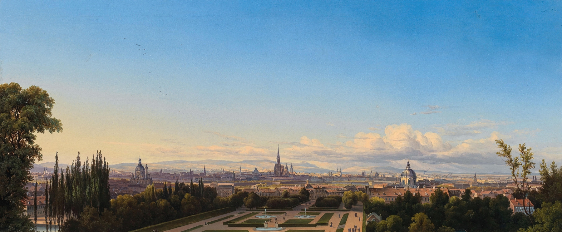 A landscape view of Vienna from the Belvedere Garden by Johann Heinrich Hintze, oil painting.